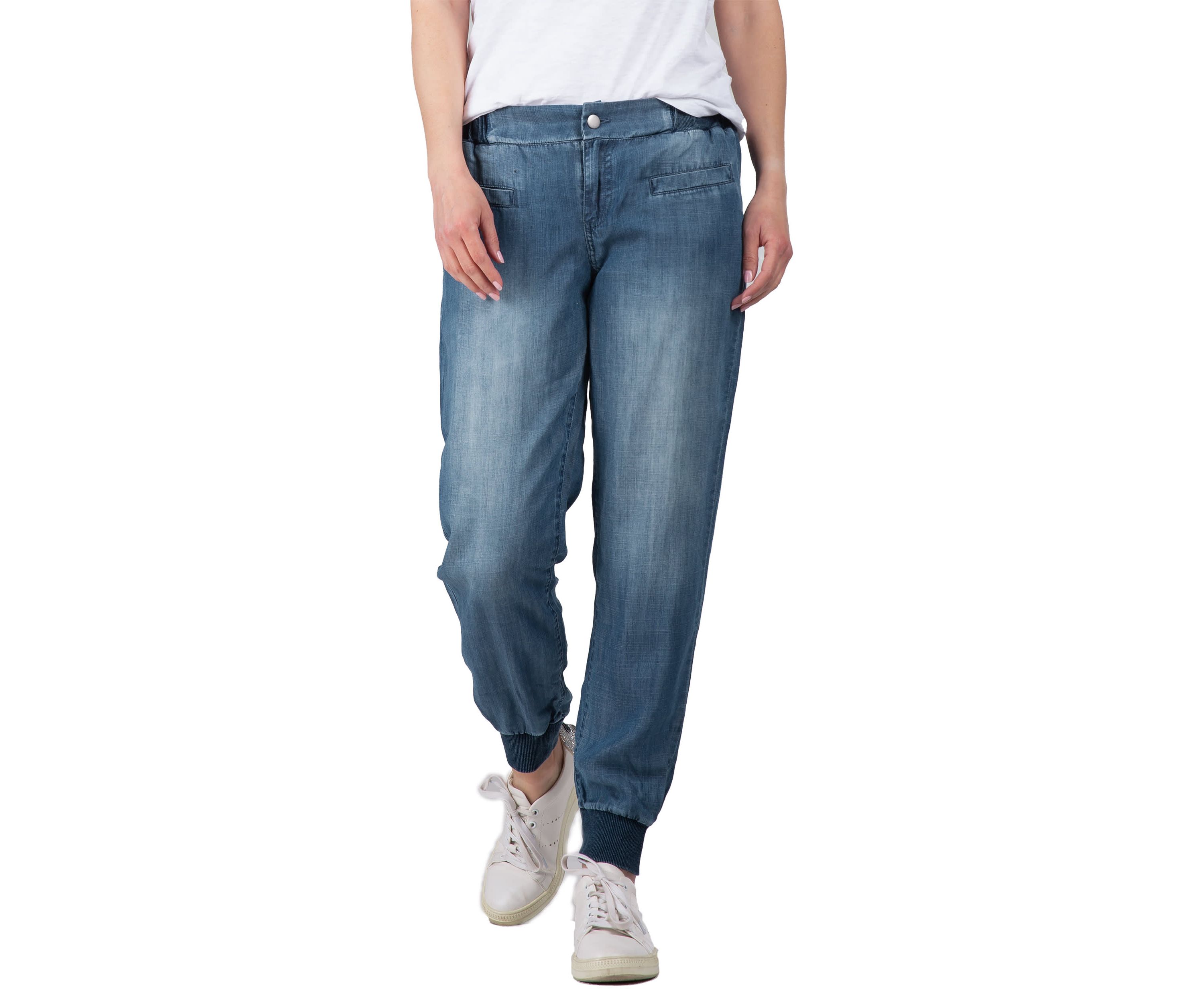 Rib Bottom Indigo Button Front Jogger Pants