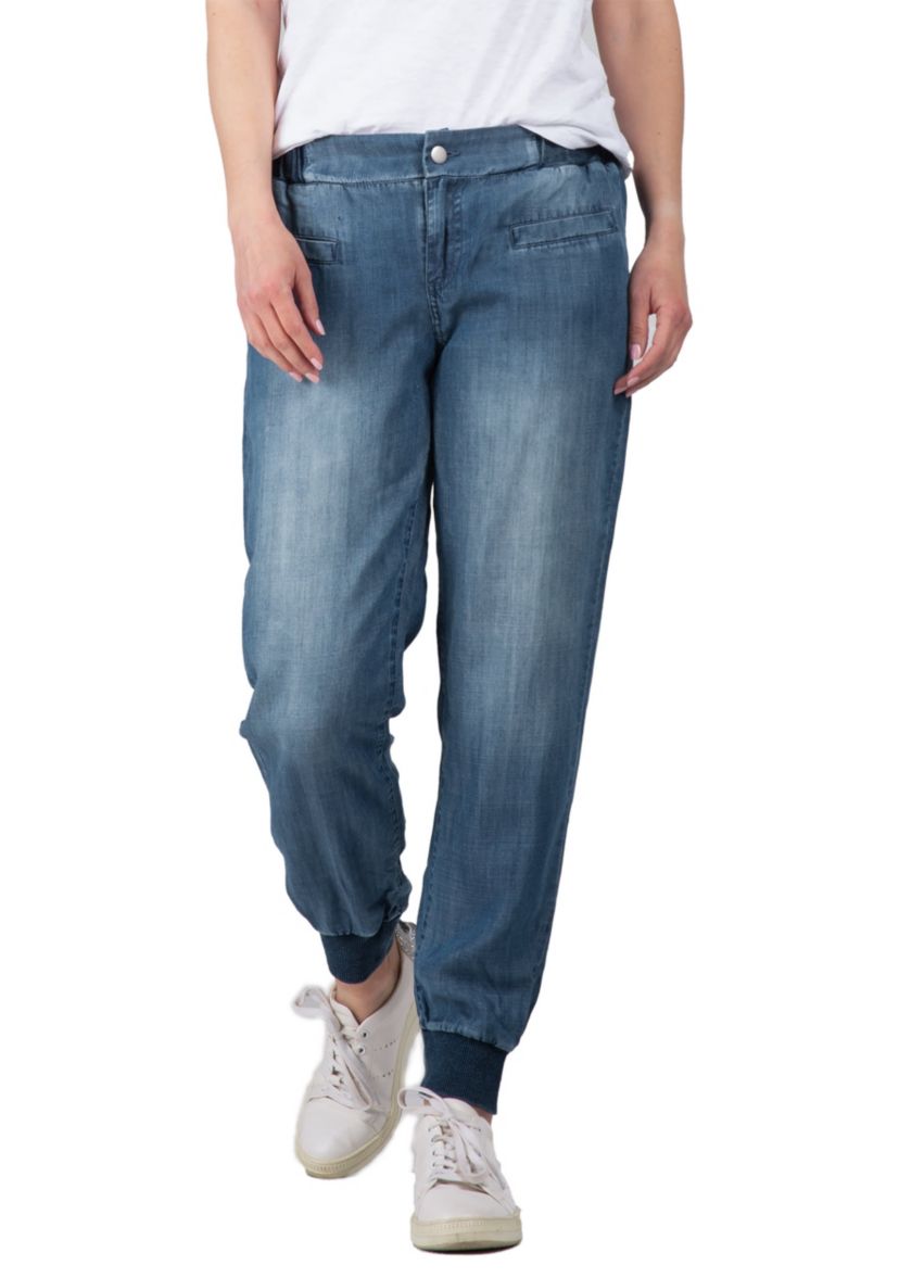 Rib Bottom Indigo Button Front Jogger Pants