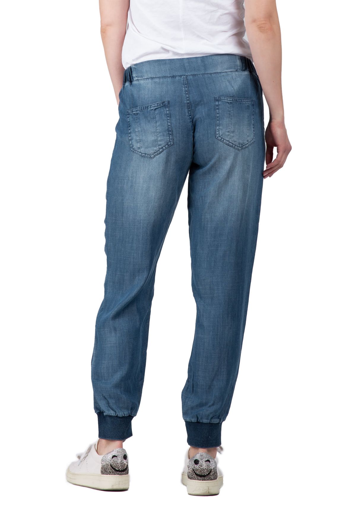 Rib Bottom Indigo Button Front Jogger Pants