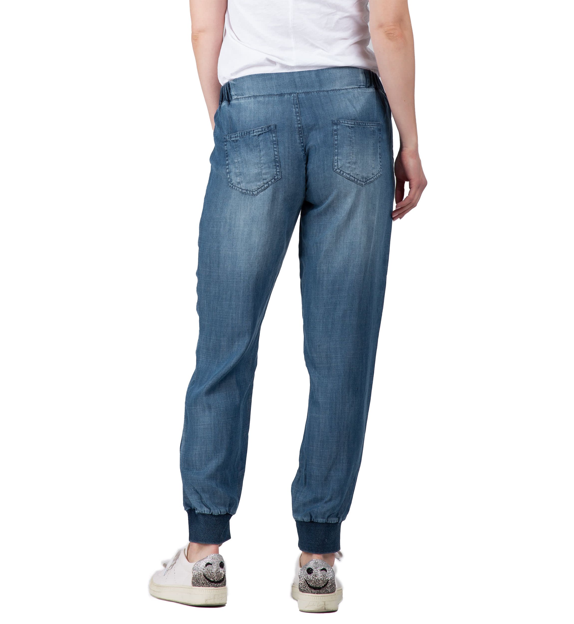 Rib Bottom Indigo Button Front Jogger Pants