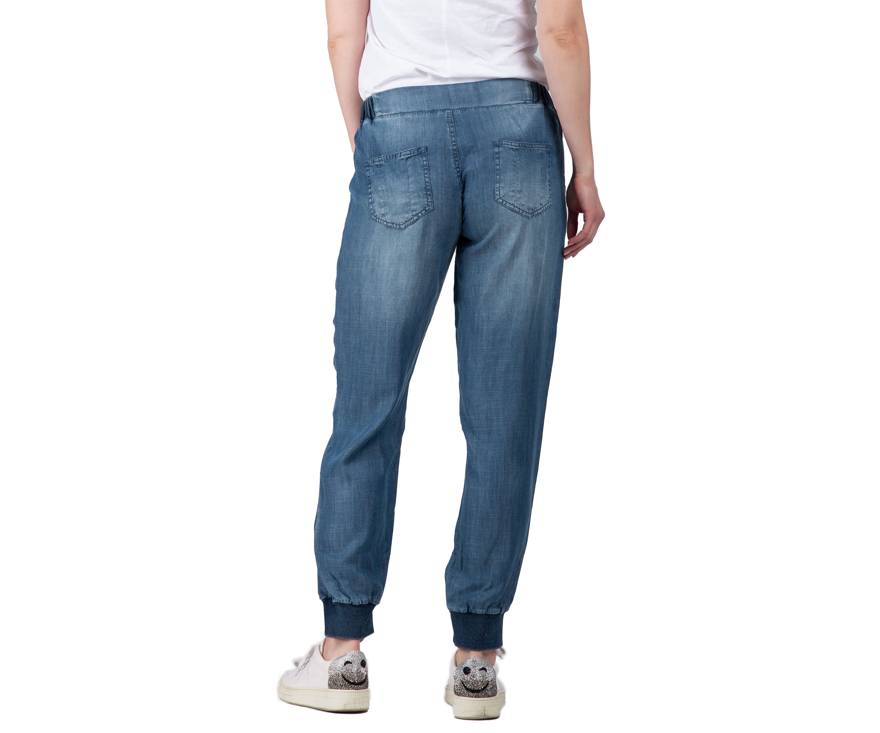 Rib Bottom Indigo Button Front Jogger Pants