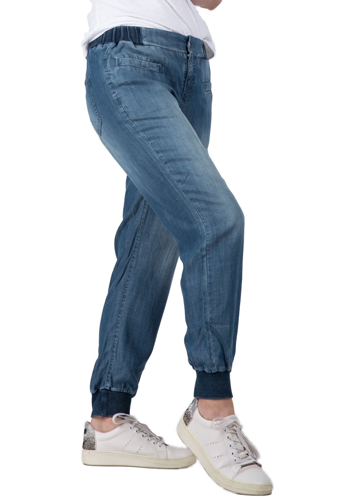 Rib Bottom Indigo Button Front Jogger Pants