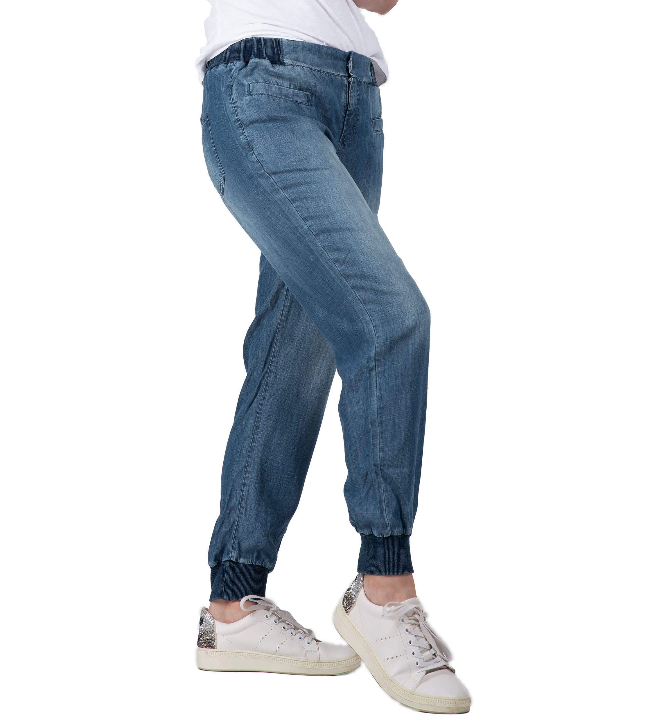 Rib Bottom Indigo Button Front Jogger Pants