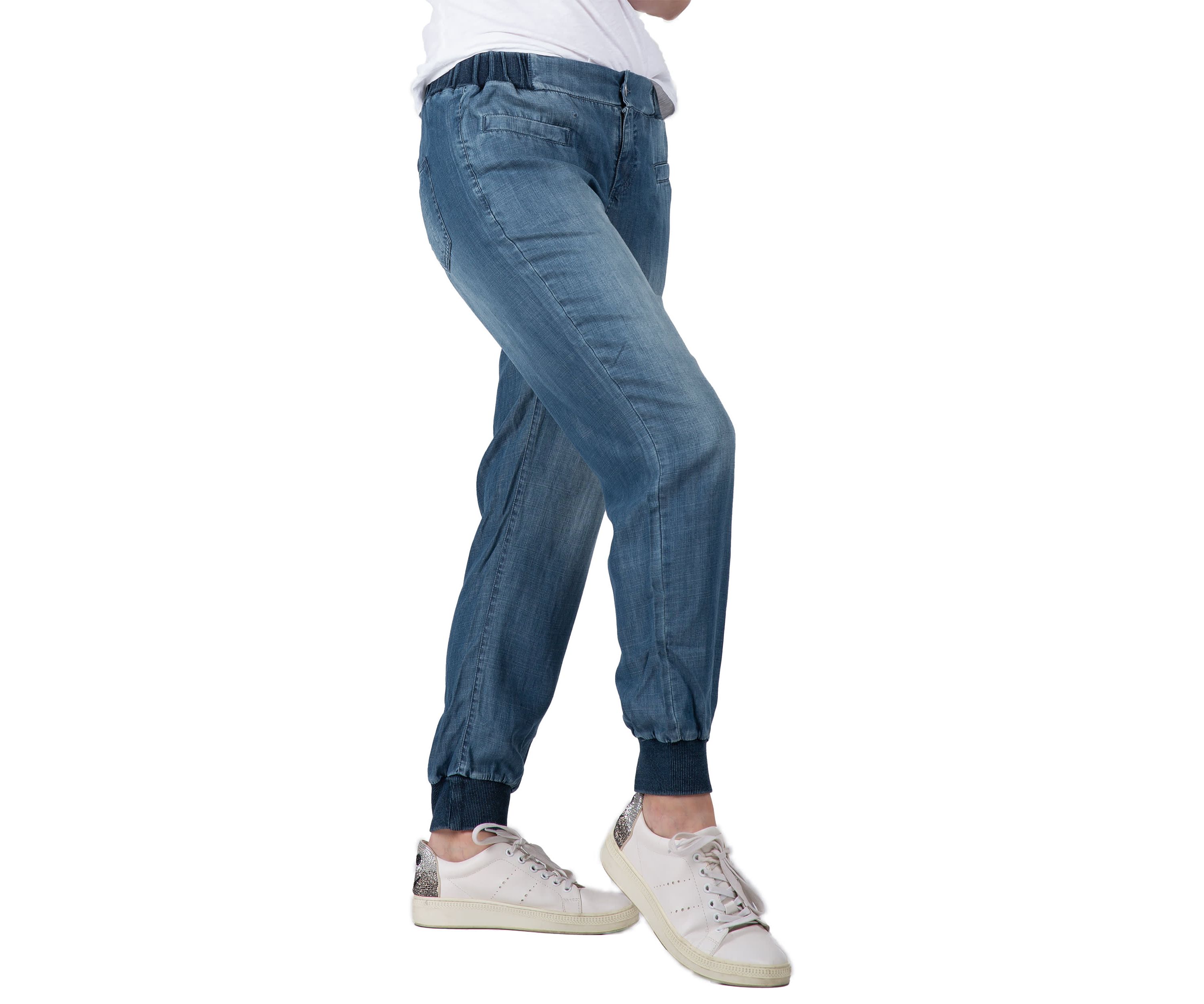 Rib Bottom Indigo Button Front Jogger Pants