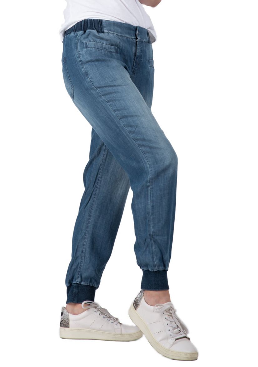Rib Bottom Indigo Button Front Jogger Pants