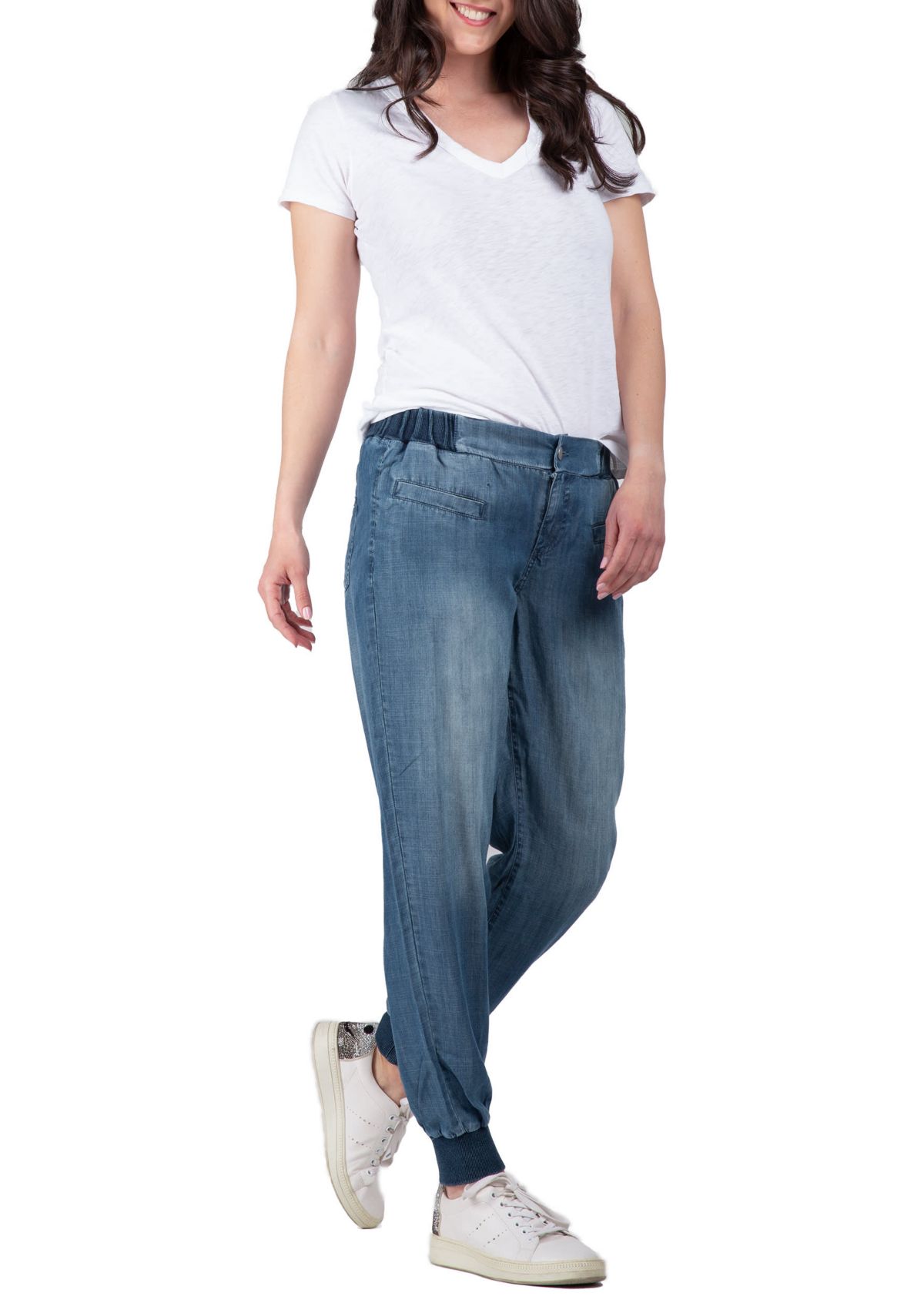 Rib Bottom Indigo Button Front Jogger Pants
