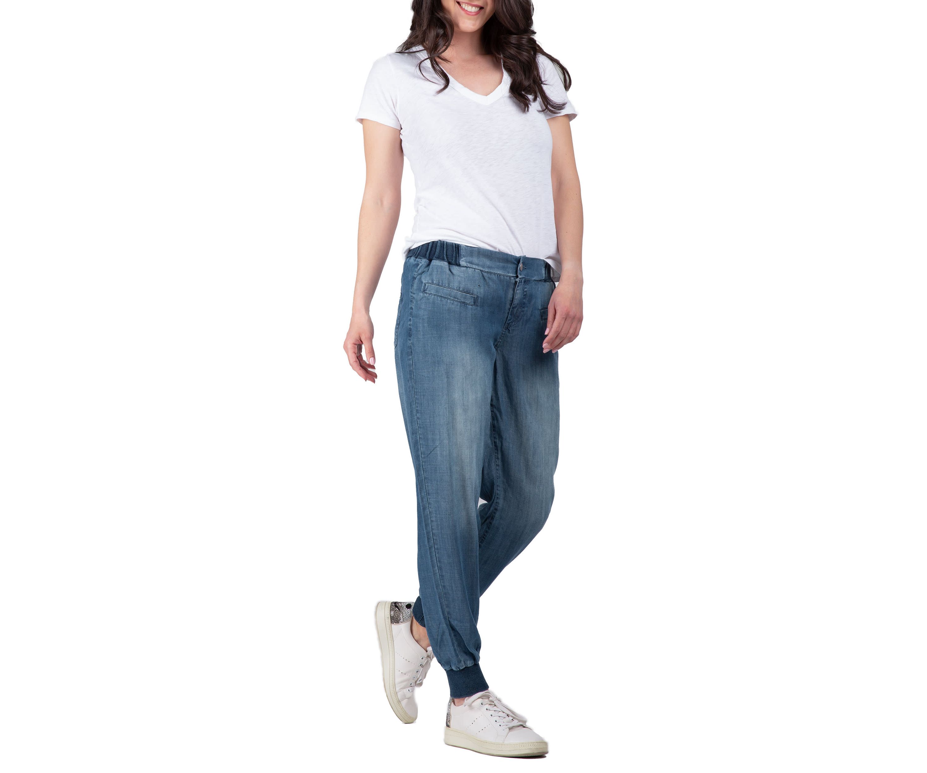 Rib Bottom Indigo Button Front Jogger Pants