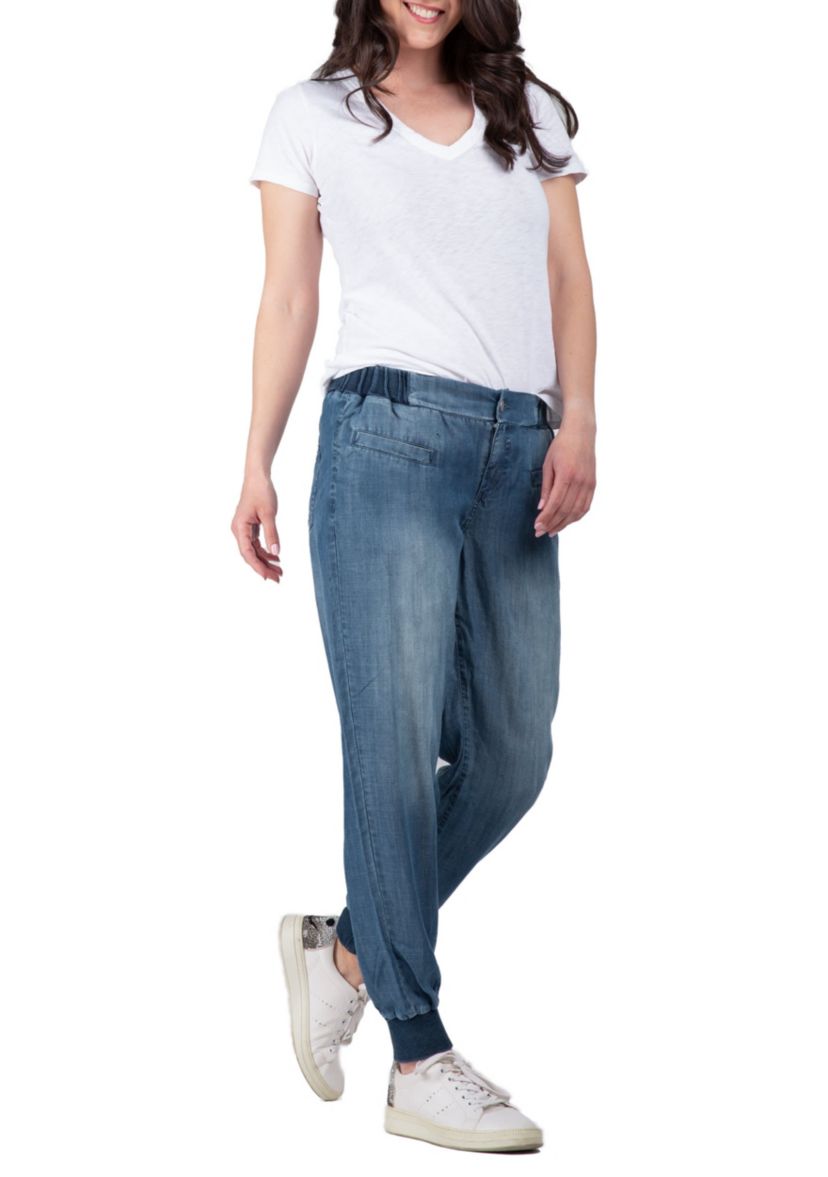 Rib Bottom Indigo Button Front Jogger Pants