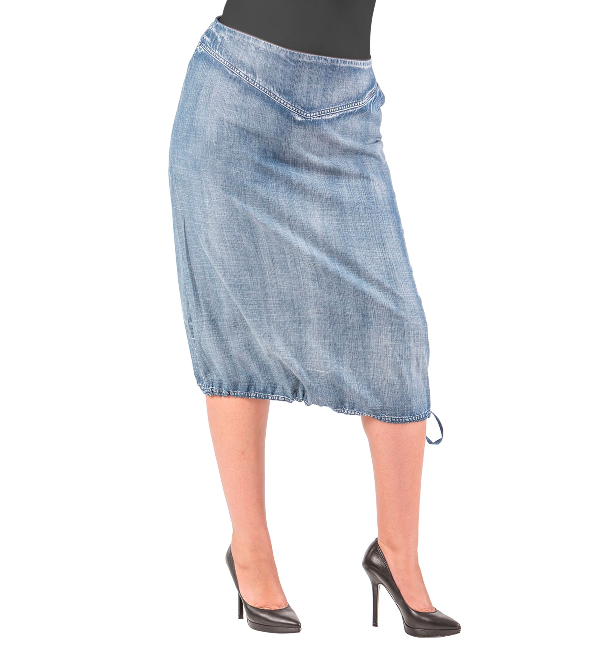 Plus Size Tencel Adjustable Hem Drawstring Skirt