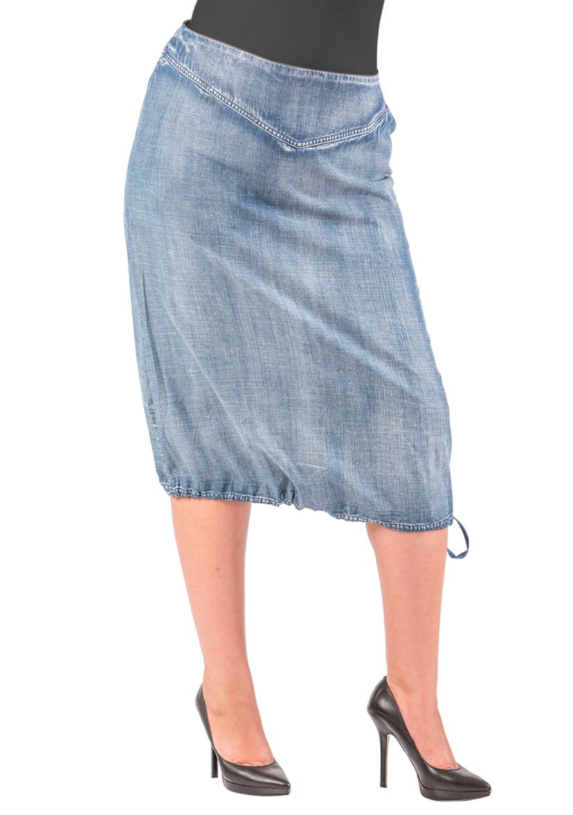 Plus Size Tencel Adjustable Hem Drawstring Skirt