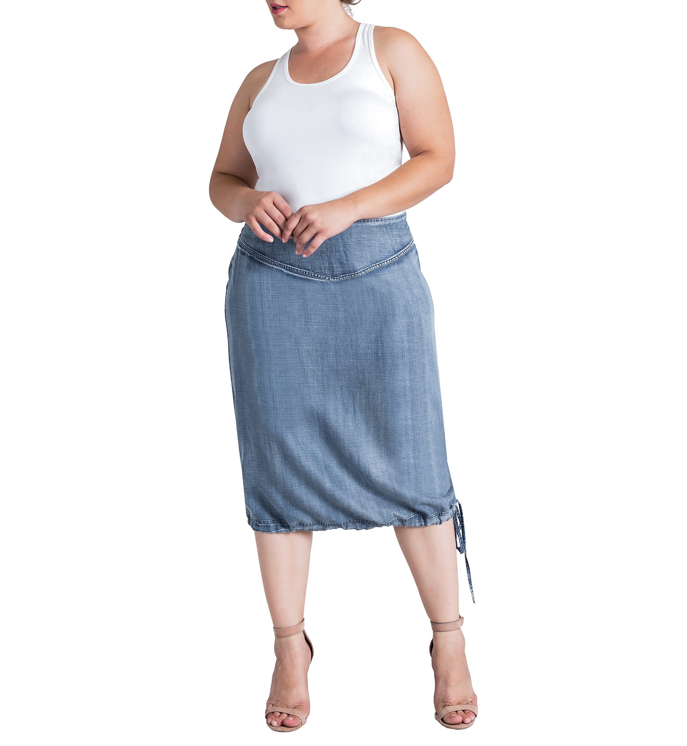 Plus Size Tencel Adjustable Hem Drawstring Skirt