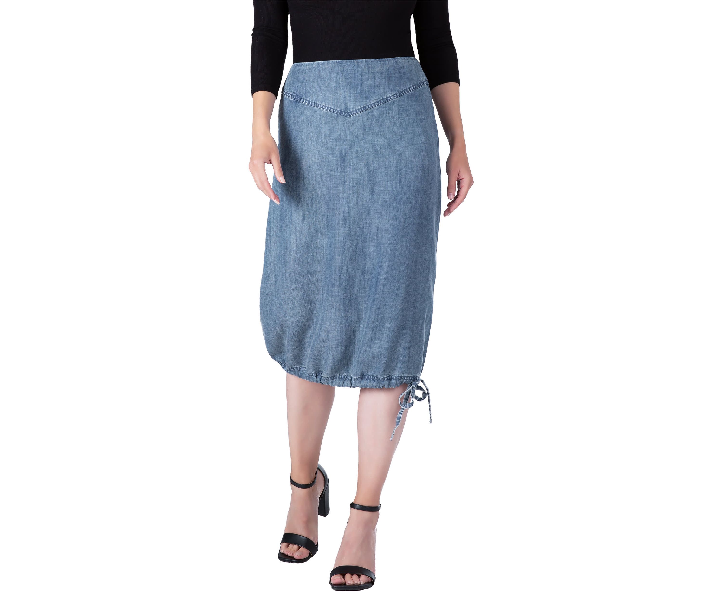 Modern Womens Denim Tencel Adjustable Hem Drawstring Skirt