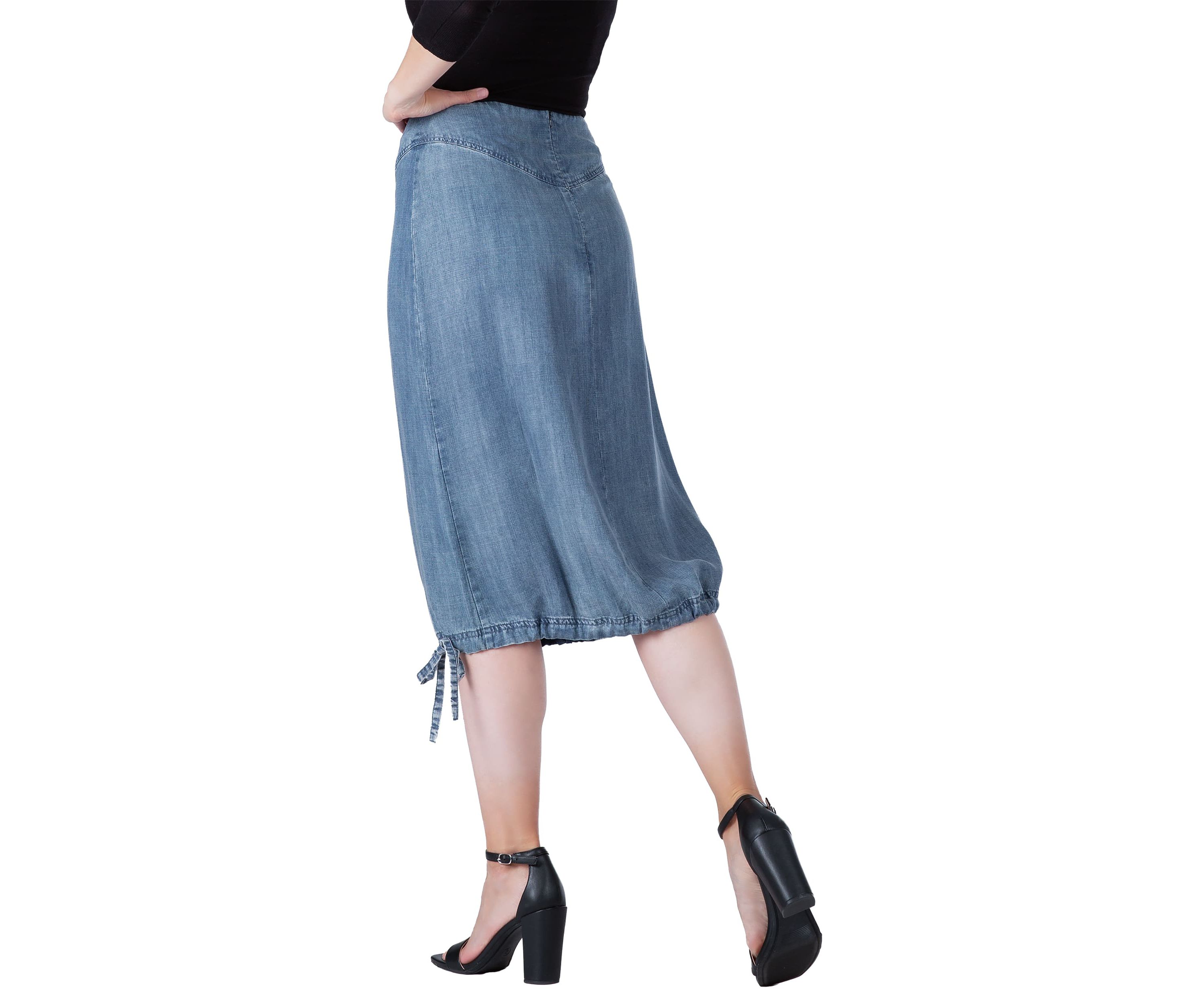 Modern Womens Denim Tencel Adjustable Hem Drawstring Skirt