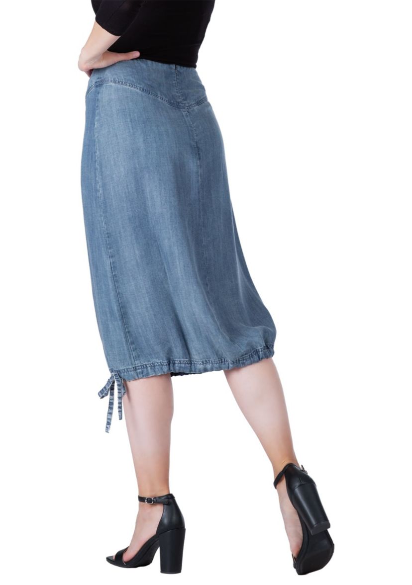 Modern Womens Denim Tencel Adjustable Hem Drawstring Skirt
