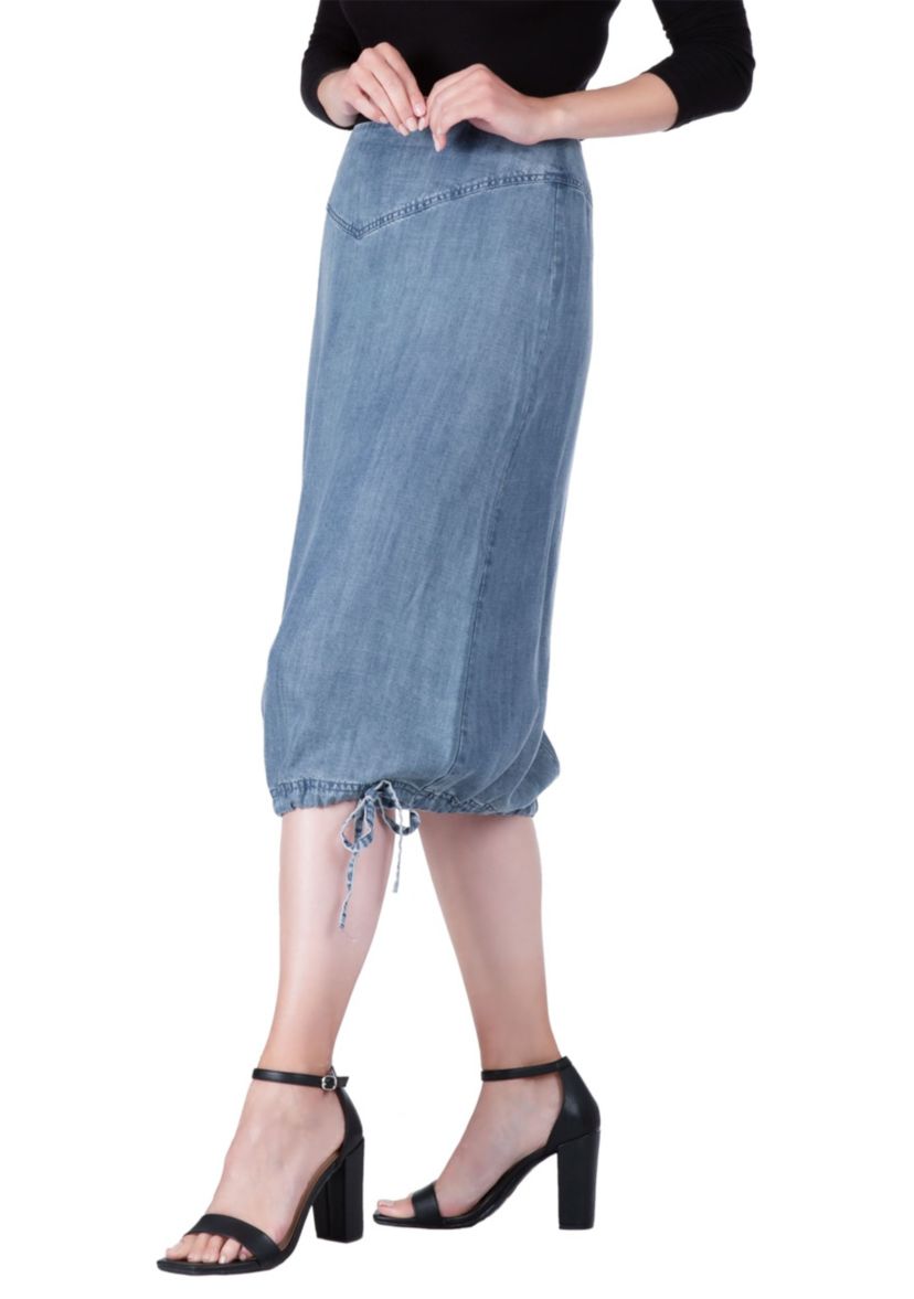 Modern Womens Denim Tencel Adjustable Hem Drawstring Skirt