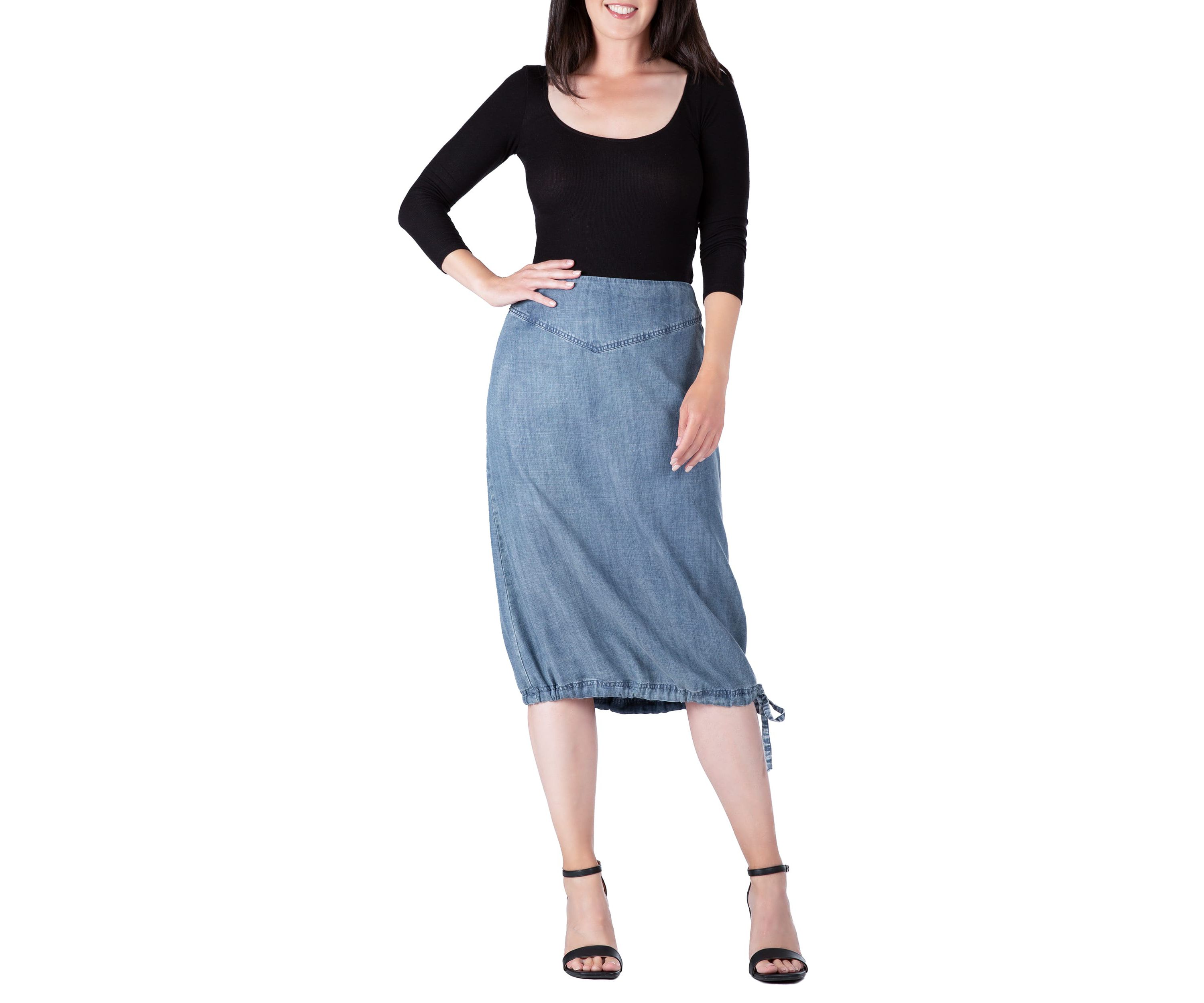Modern Womens Denim Tencel Adjustable Hem Drawstring Skirt