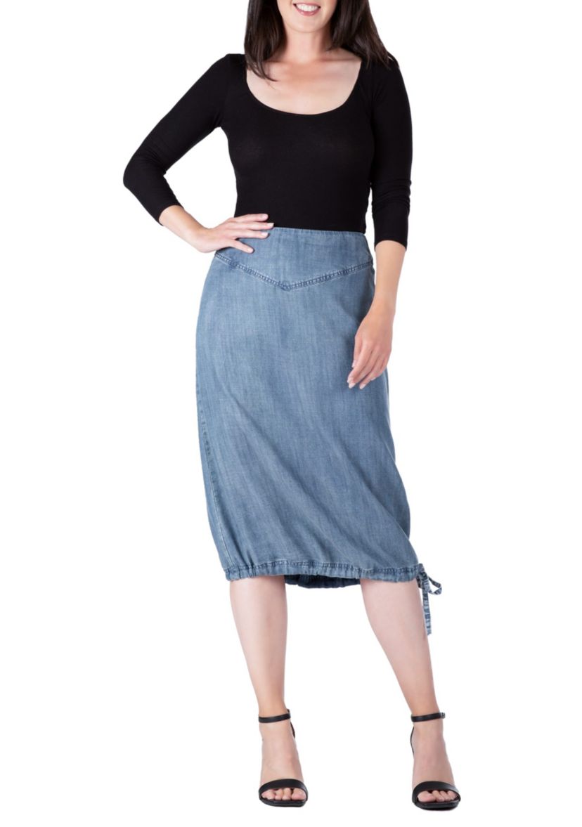 Modern Womens Denim Tencel Adjustable Hem Drawstring Skirt