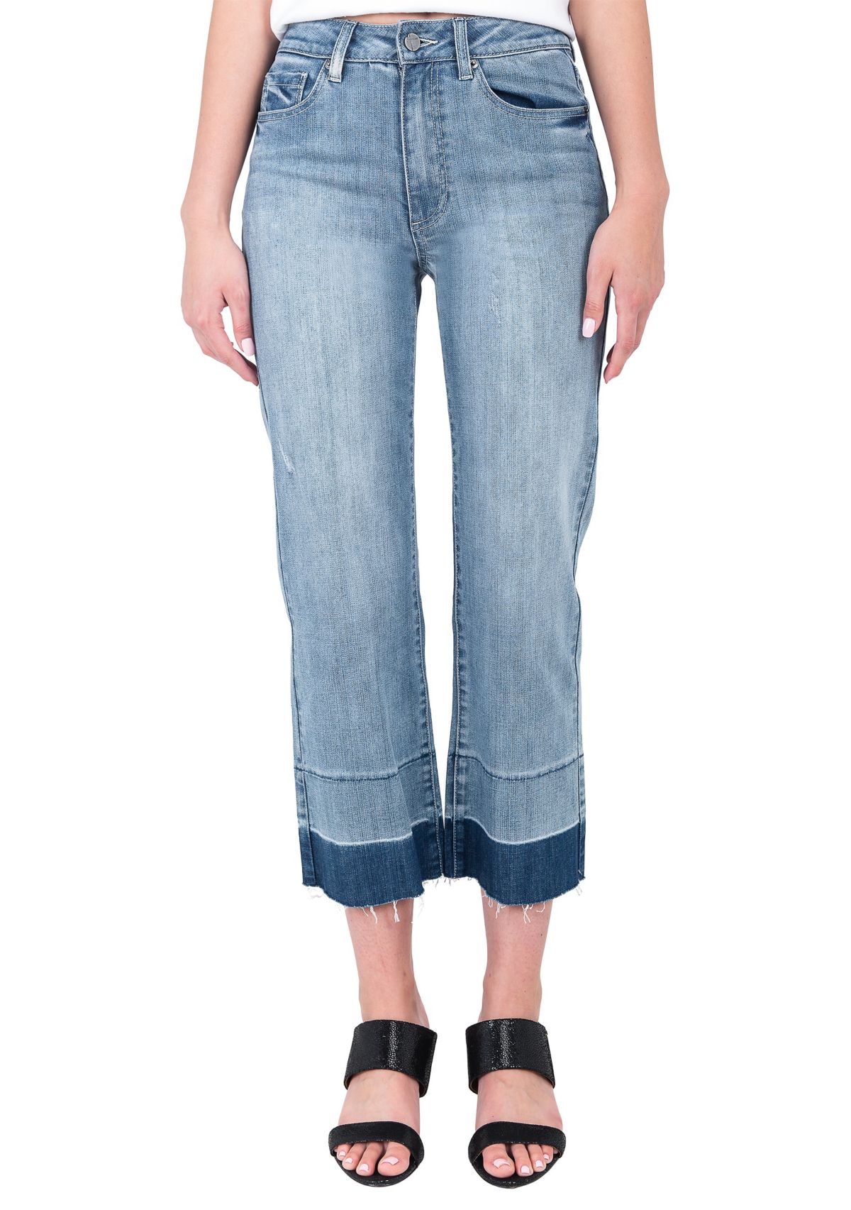 Frayed Hem Cropped Straight Jeans main image 1