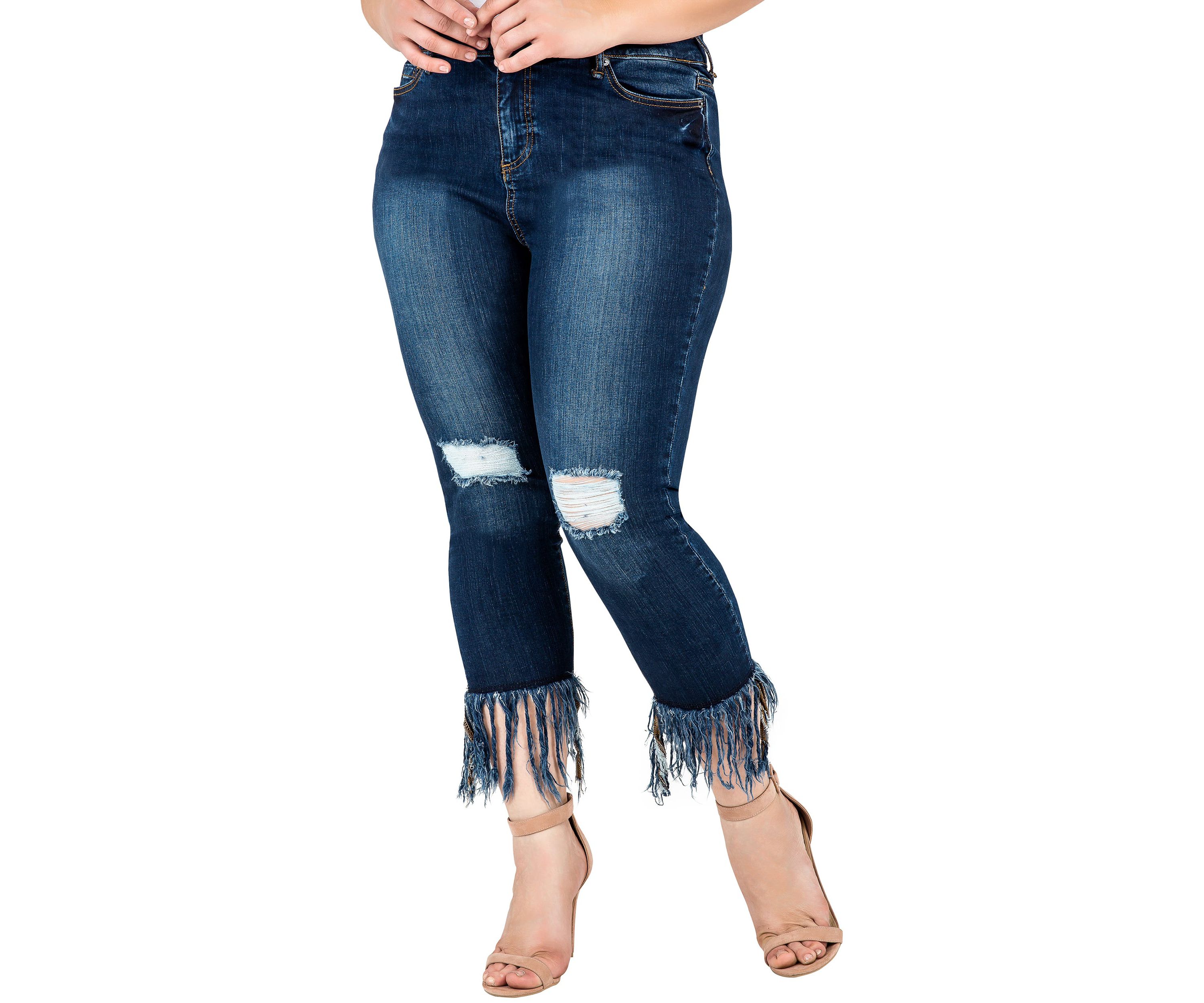Plus Size Cropped Ankle Jeans Undone Raw Hem
