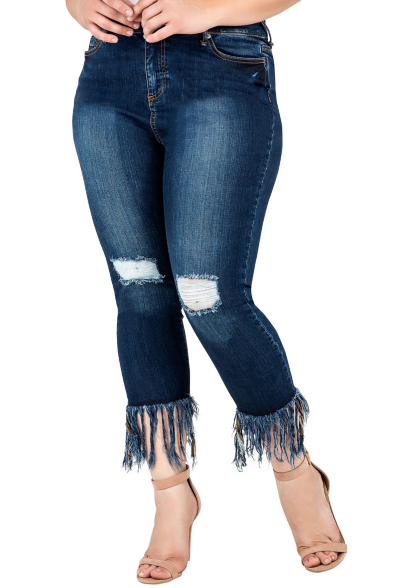 Plus Size Cropped Ankle Jeans Undone Raw Hem