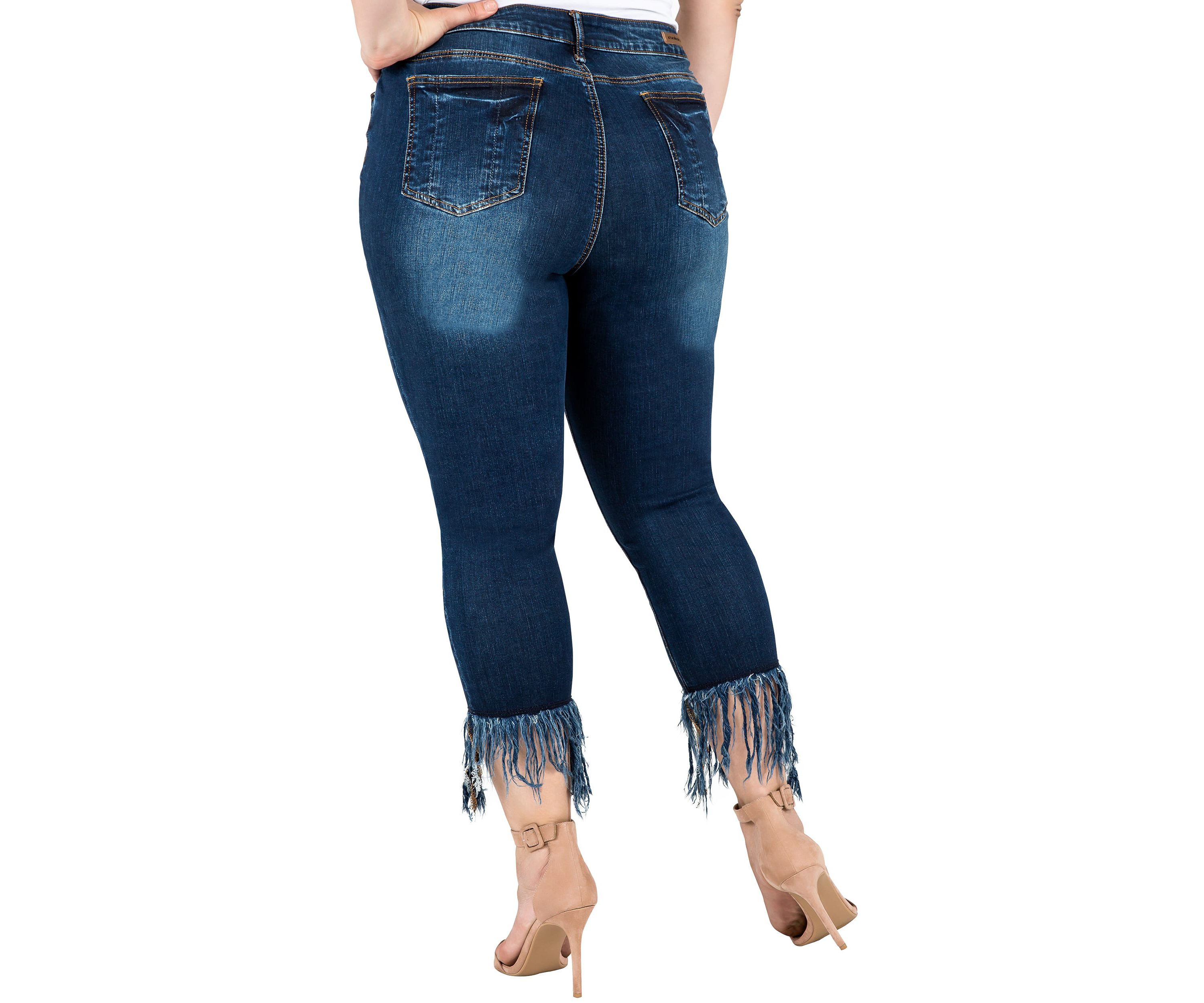 Plus Size Cropped Ankle Jeans Undone Raw Hem
