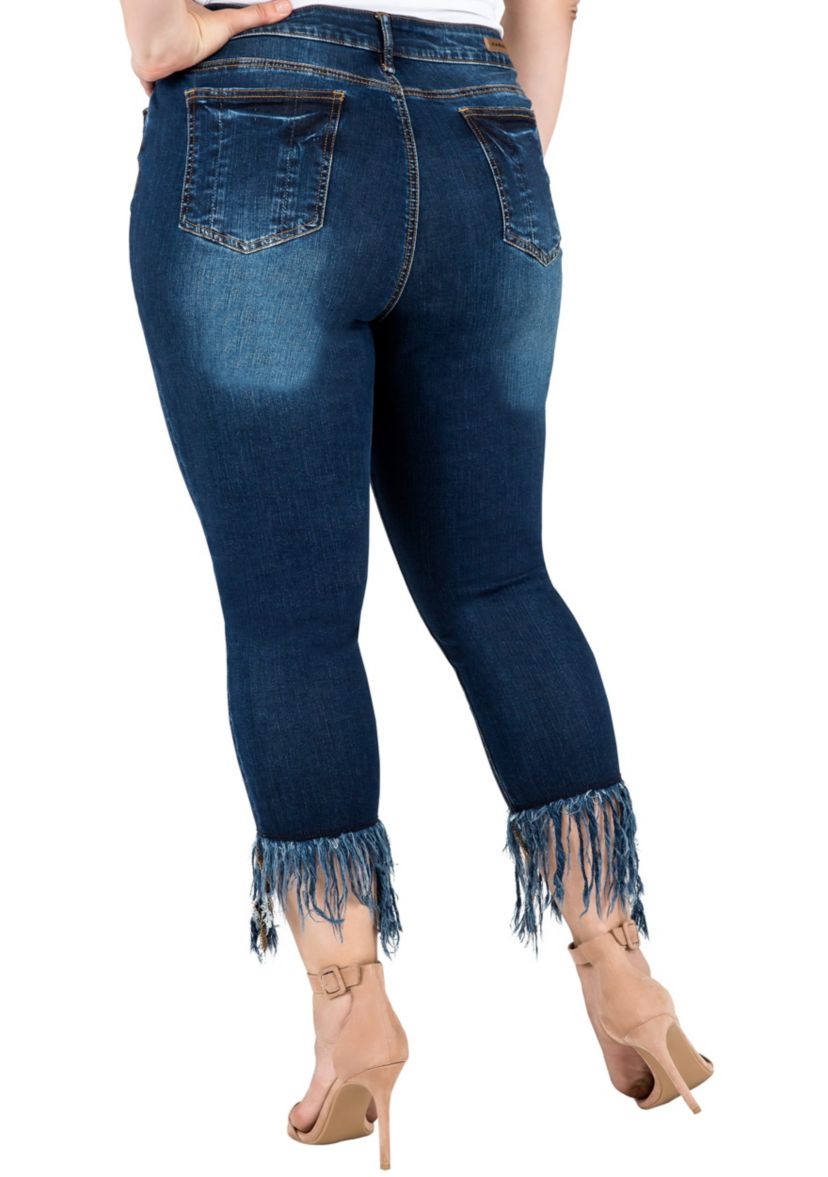 Plus Size Cropped Ankle Jeans Undone Raw Hem