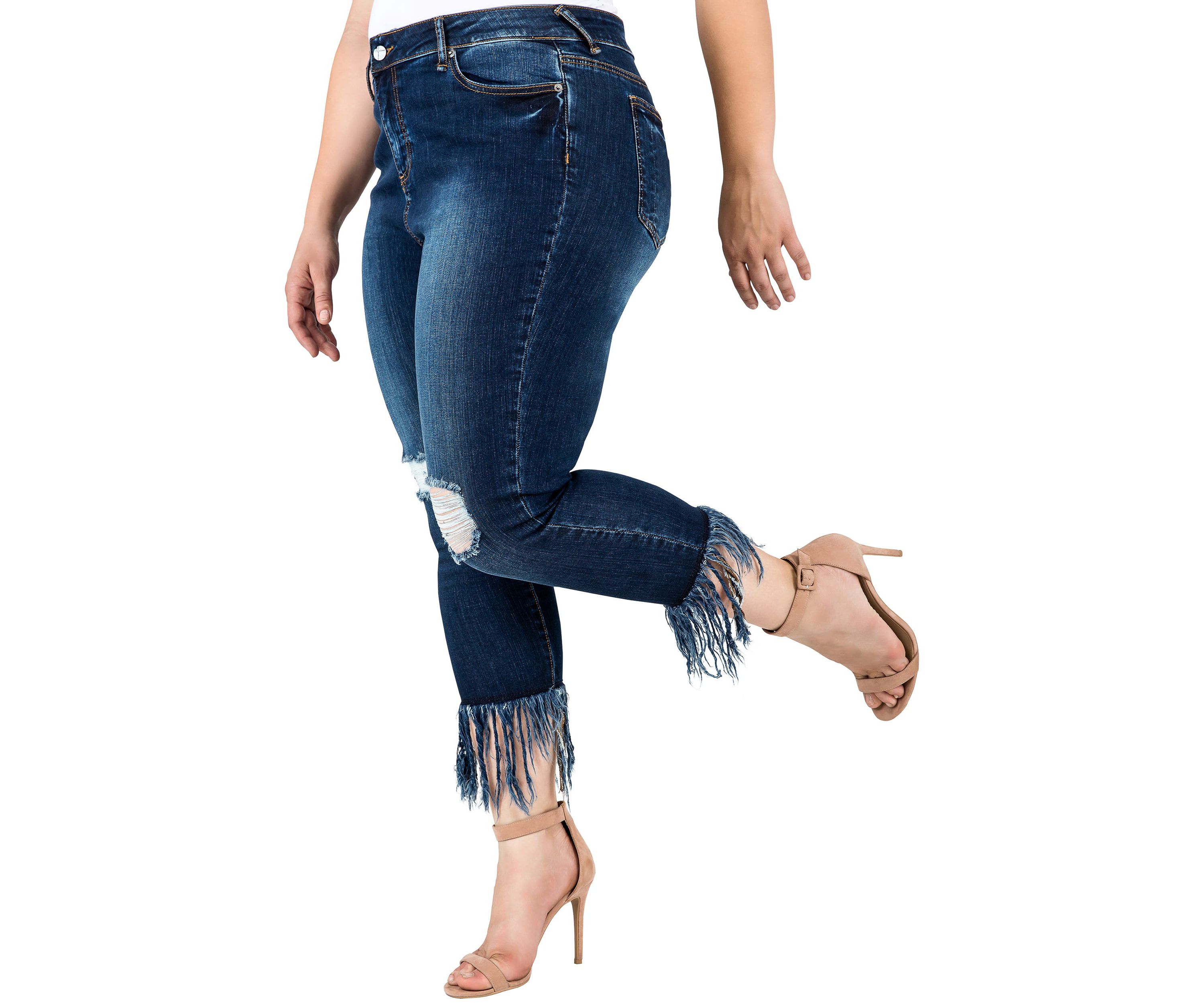 Plus Size Cropped Ankle Jeans Undone Raw Hem