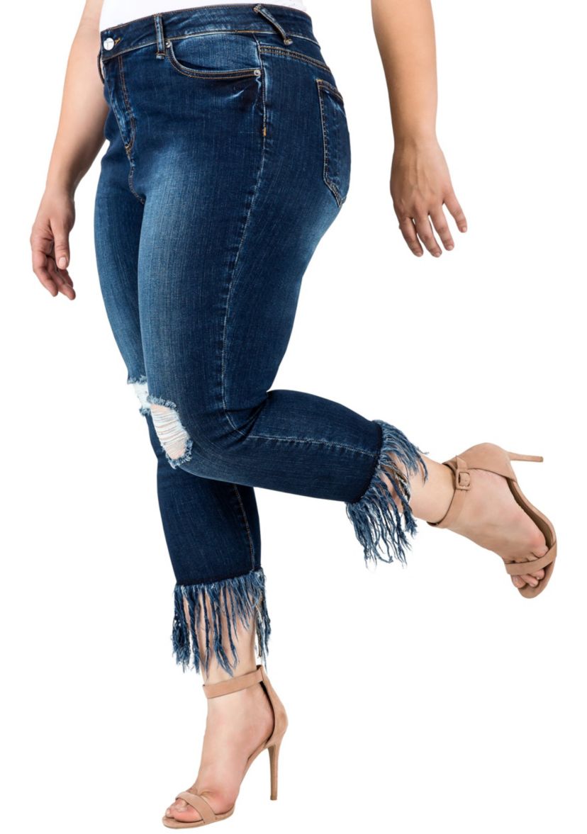 Plus Size Cropped Ankle Jeans Undone Raw Hem