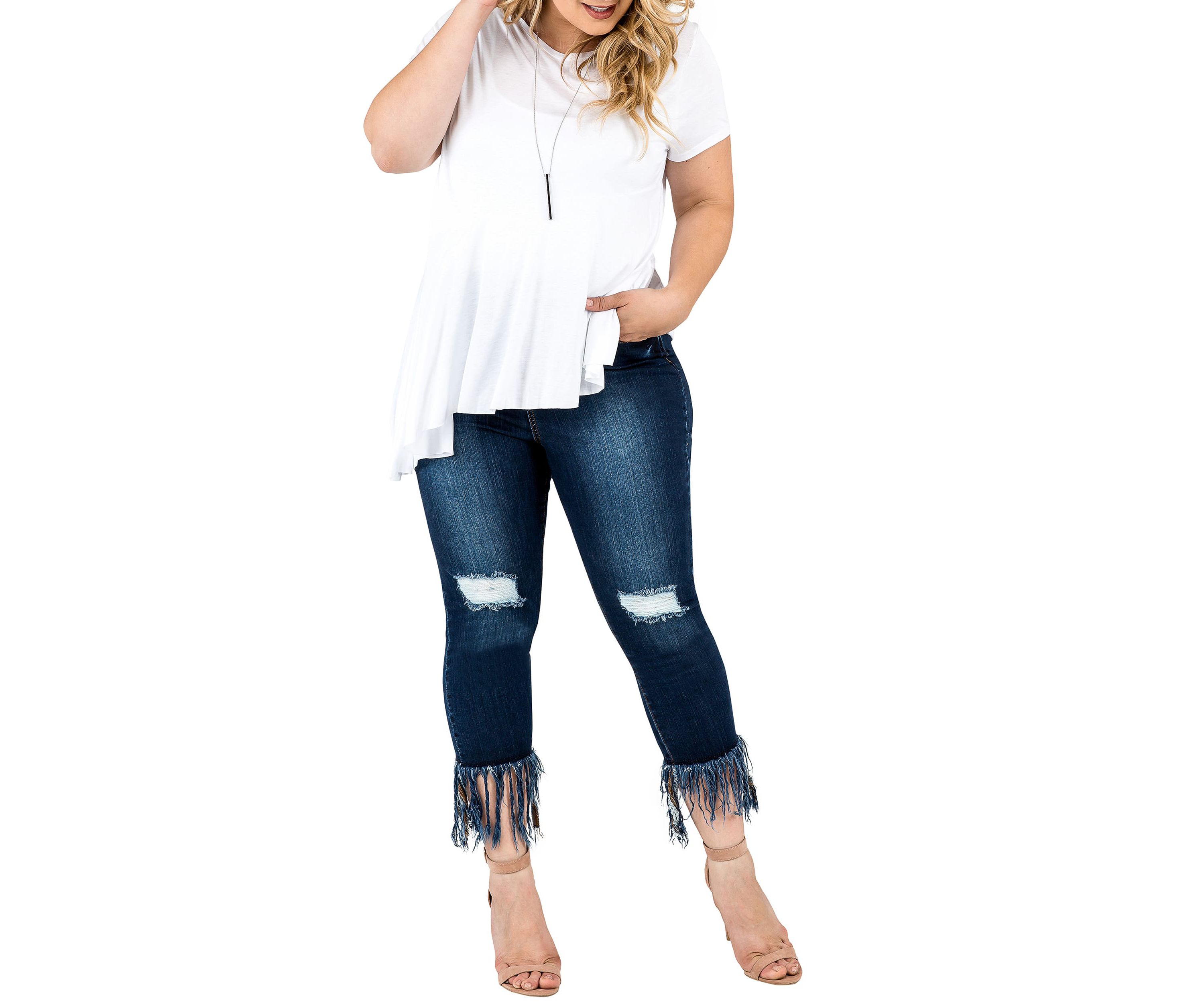 Plus Size Cropped Ankle Jeans Undone Raw Hem