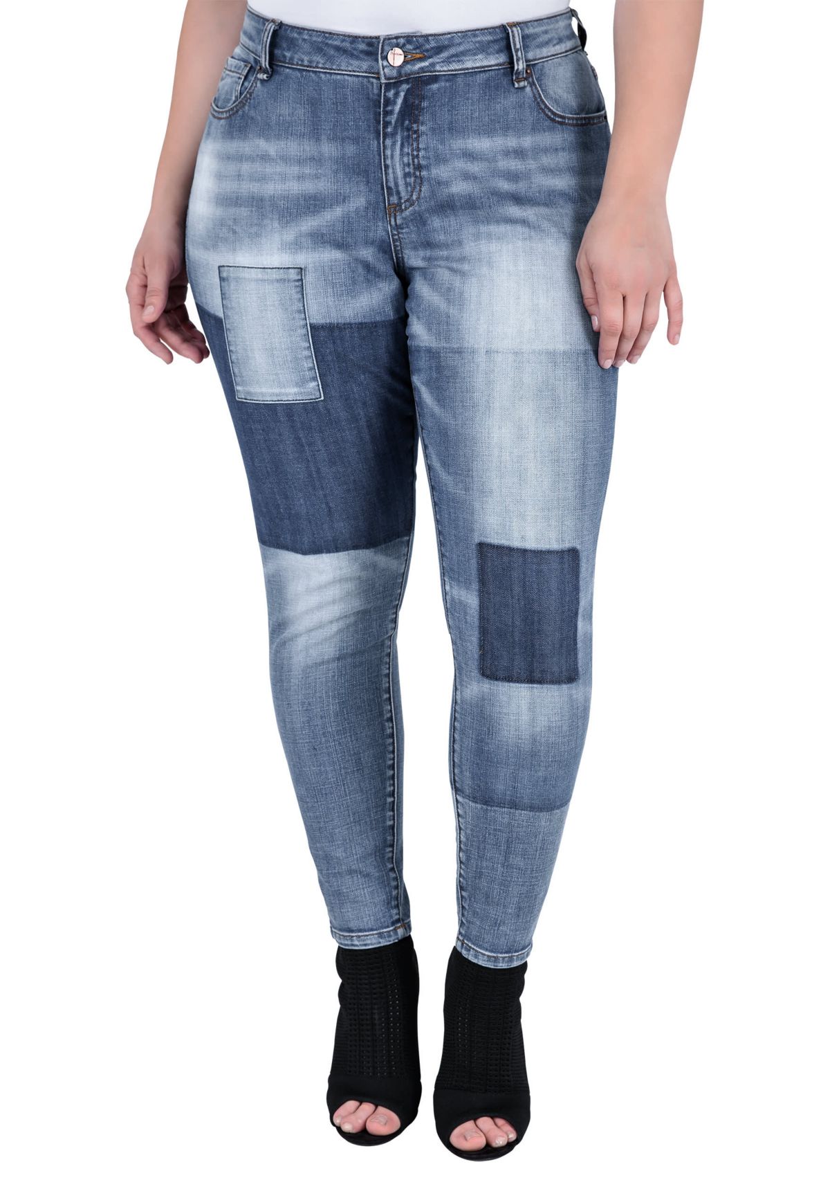 Plus Size Patchwork Indigo Stretch Jeans