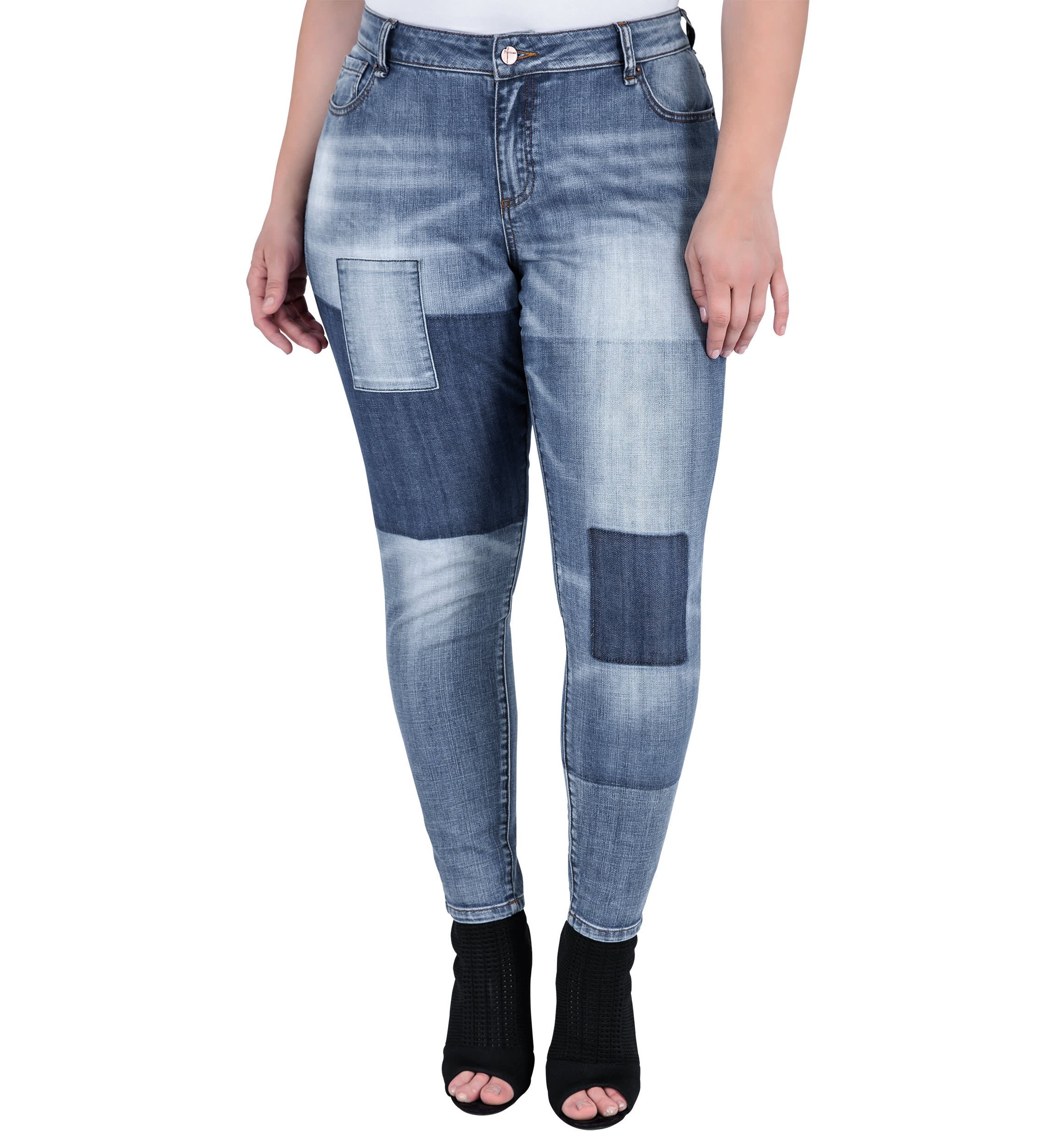 Plus Size Patchwork Indigo Stretch Jeans