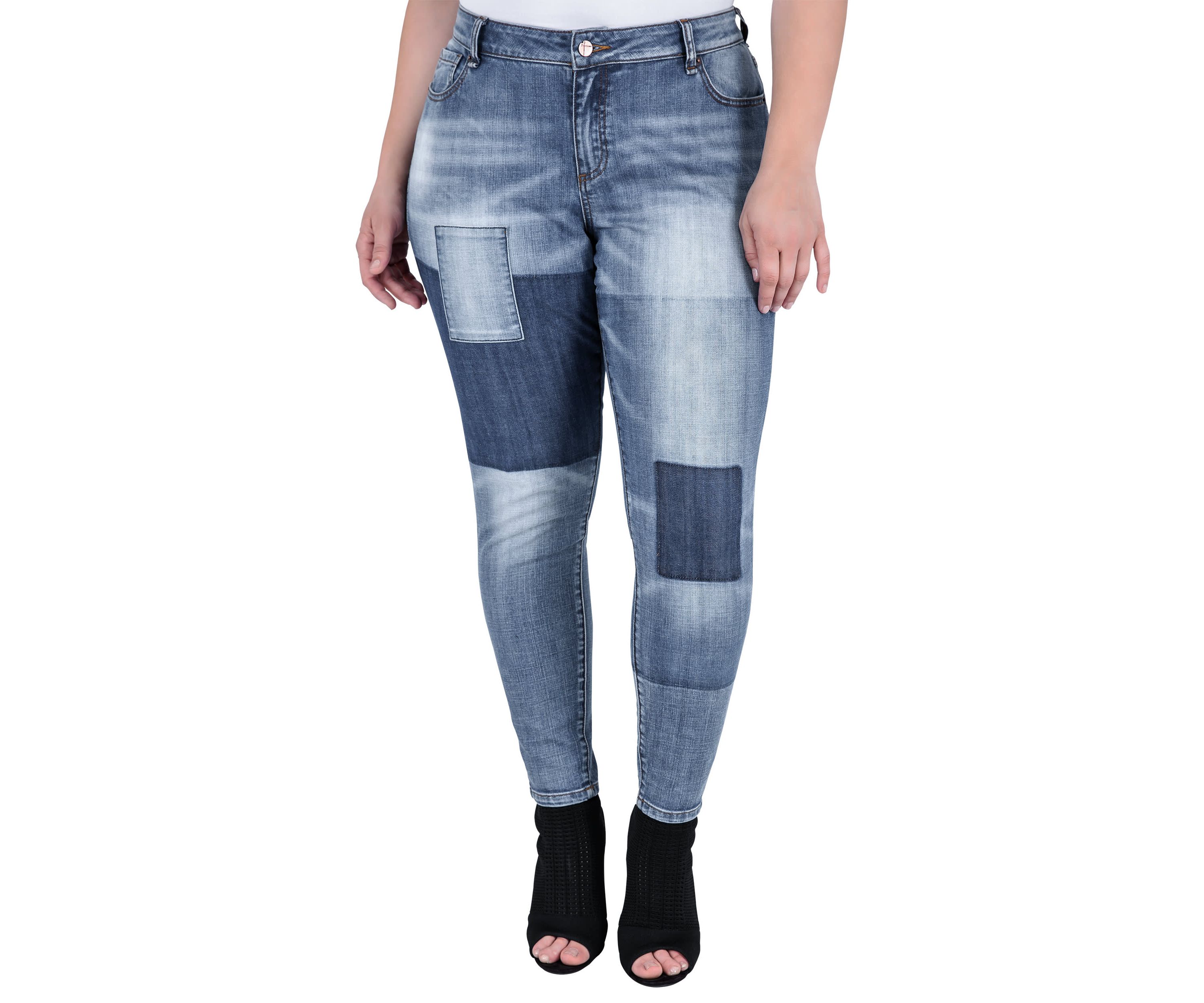 Plus Size Patchwork Indigo Stretch Jeans