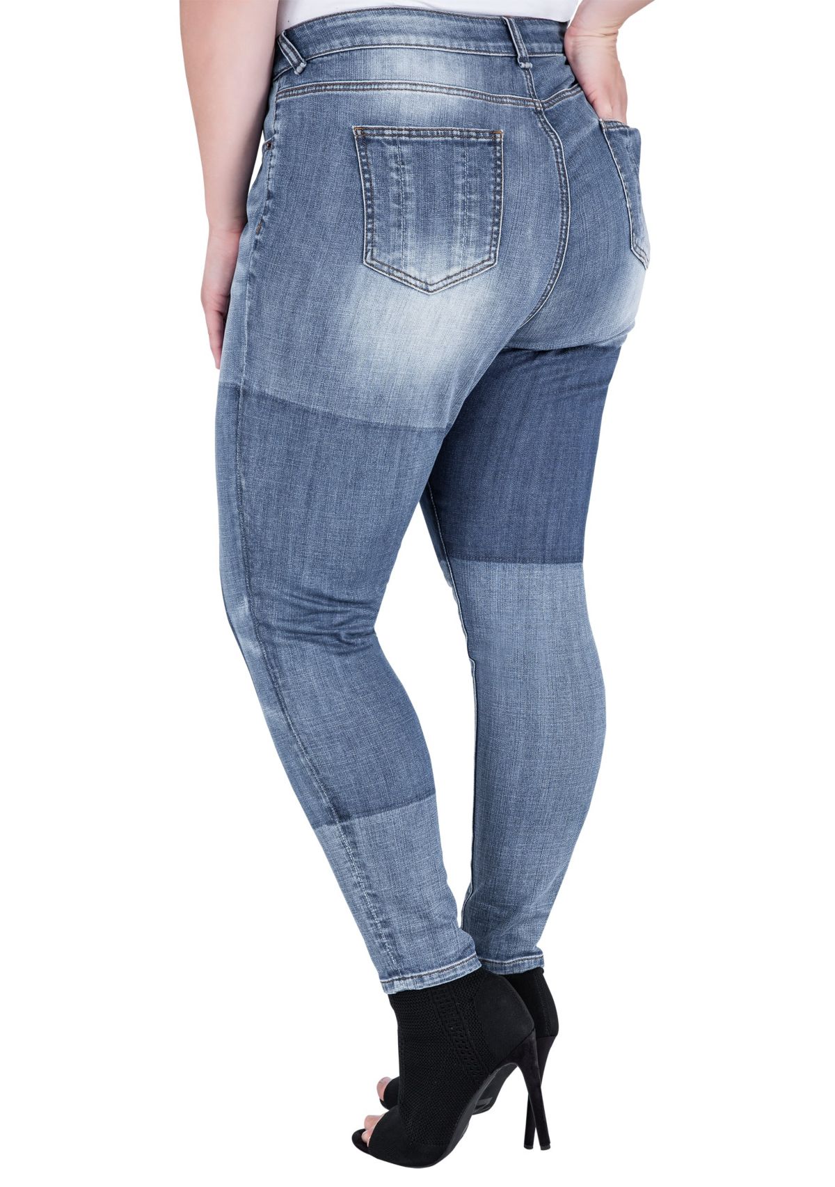 Plus Size Patchwork Indigo Stretch Jeans