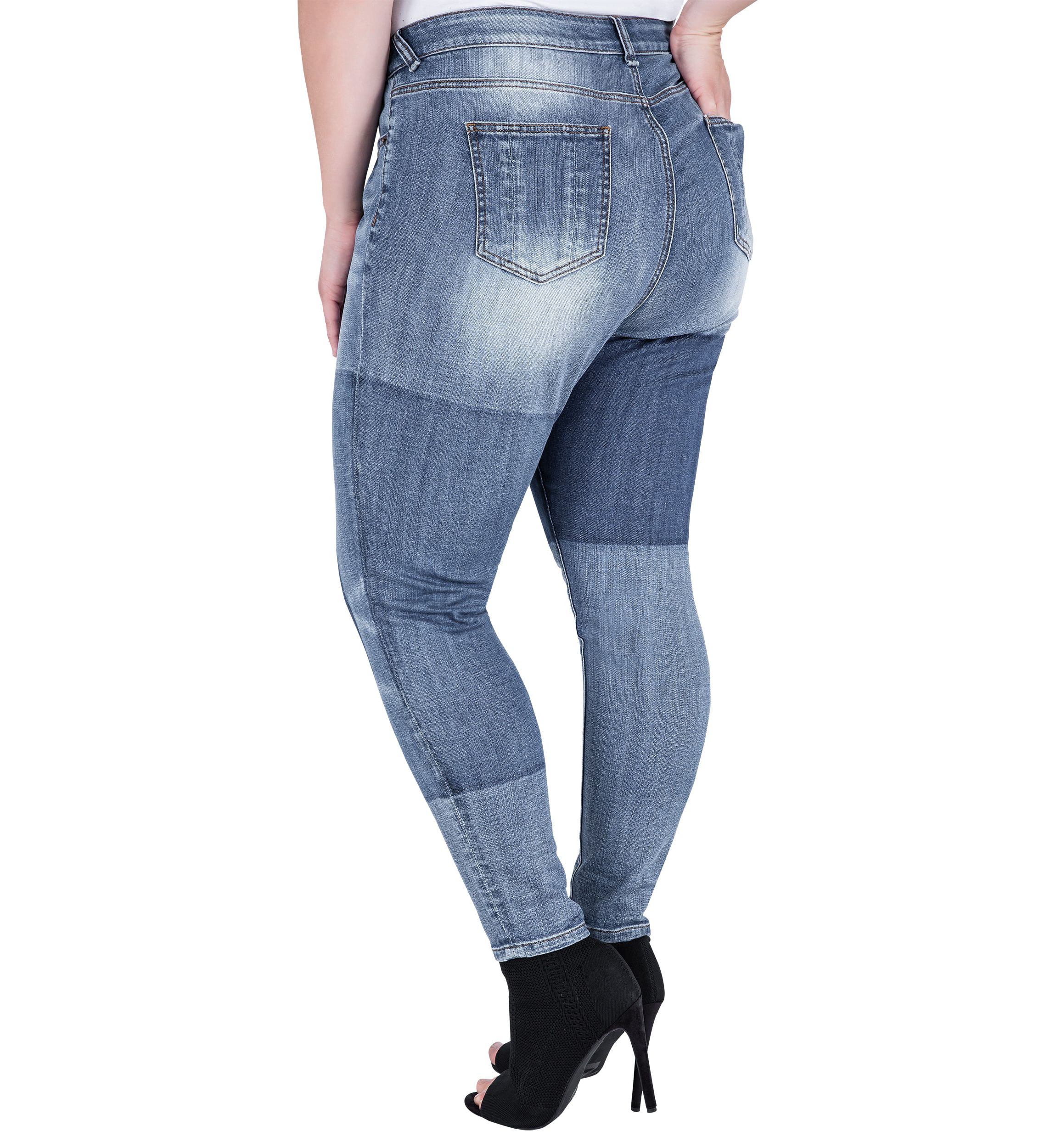 Plus Size Patchwork Indigo Stretch Jeans