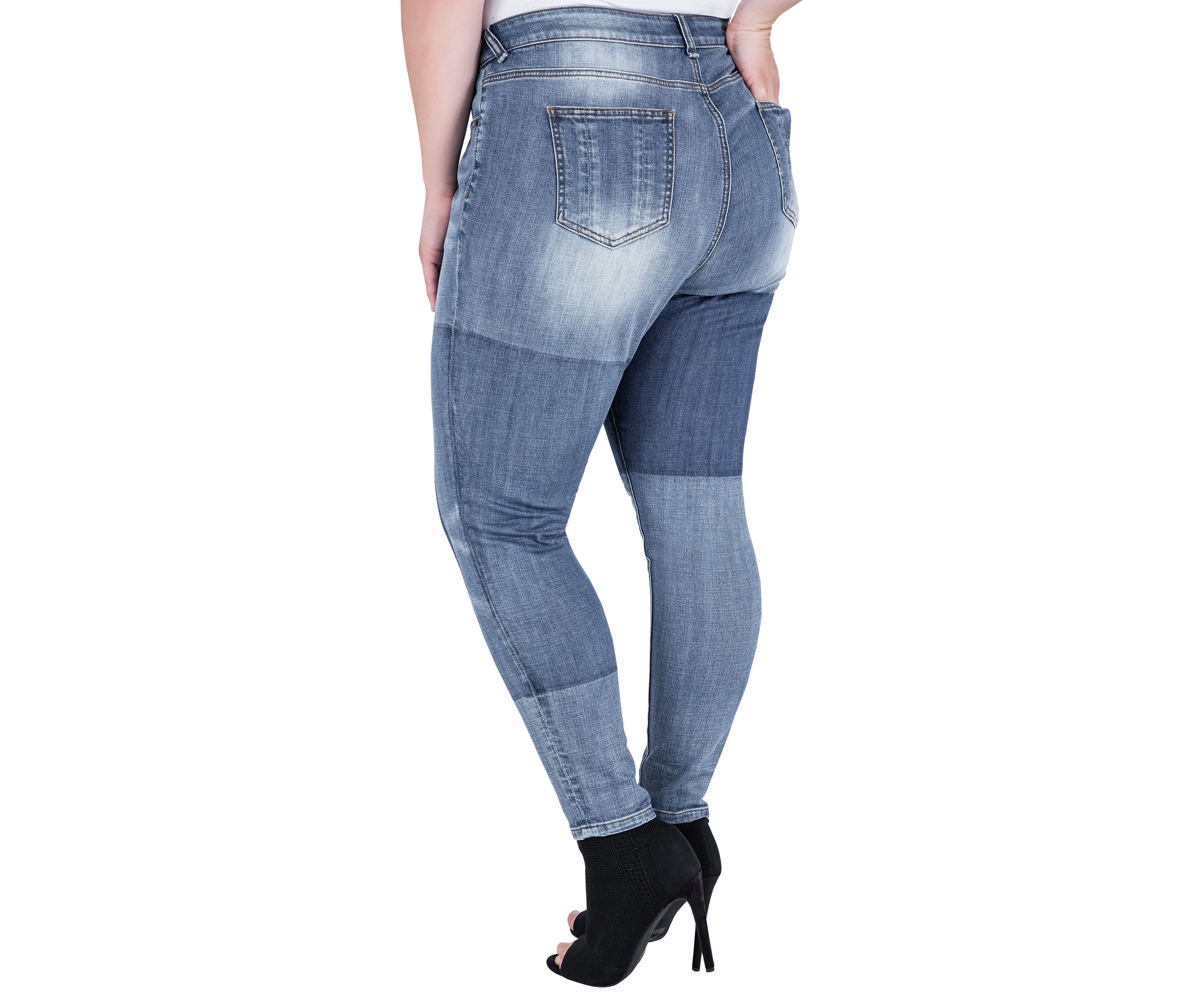 Plus Size Patchwork Indigo Stretch Jeans