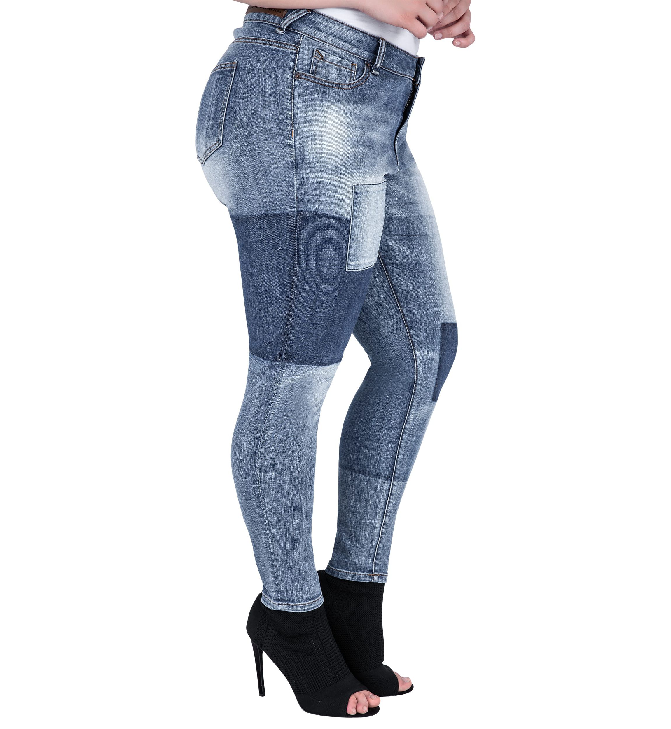 Plus Size Patchwork Indigo Stretch Jeans