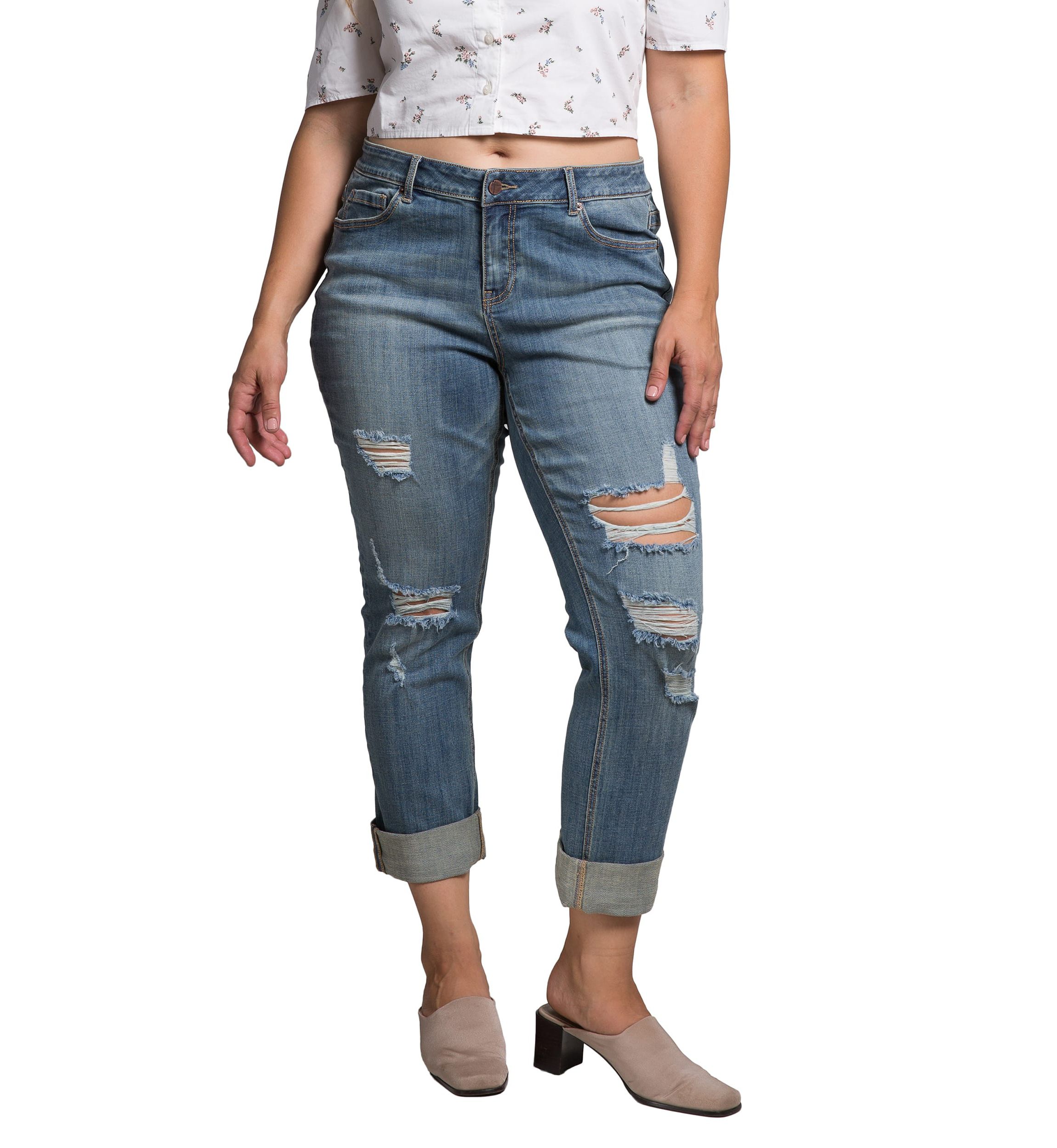 Plus Size Roll Up Hem Boyfriend Jeans