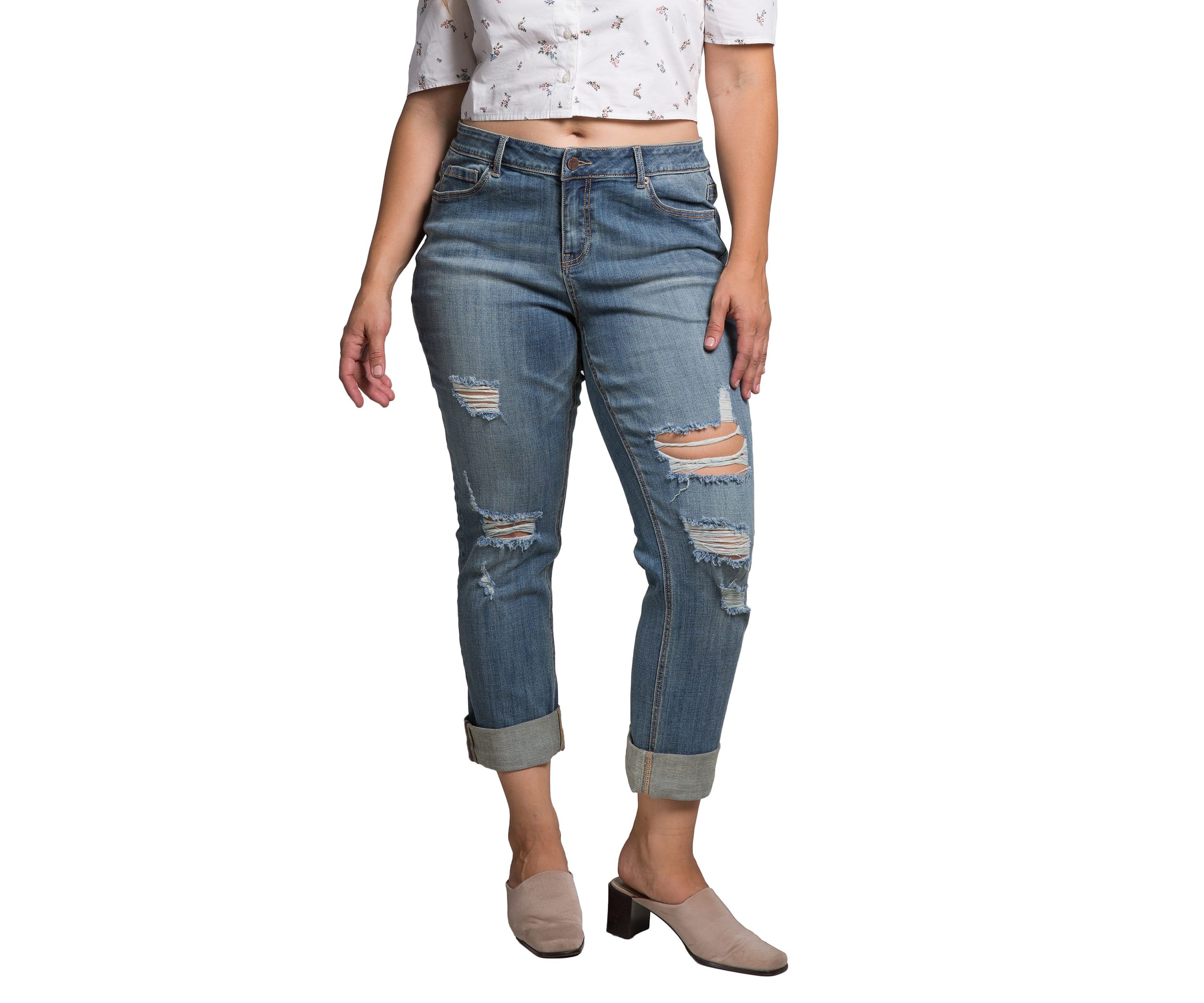 Plus Size Roll Up Hem Boyfriend Jeans