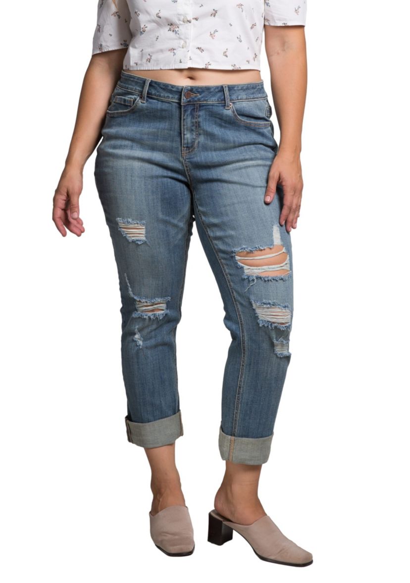 Plus Size Roll Up Hem Boyfriend Jeans