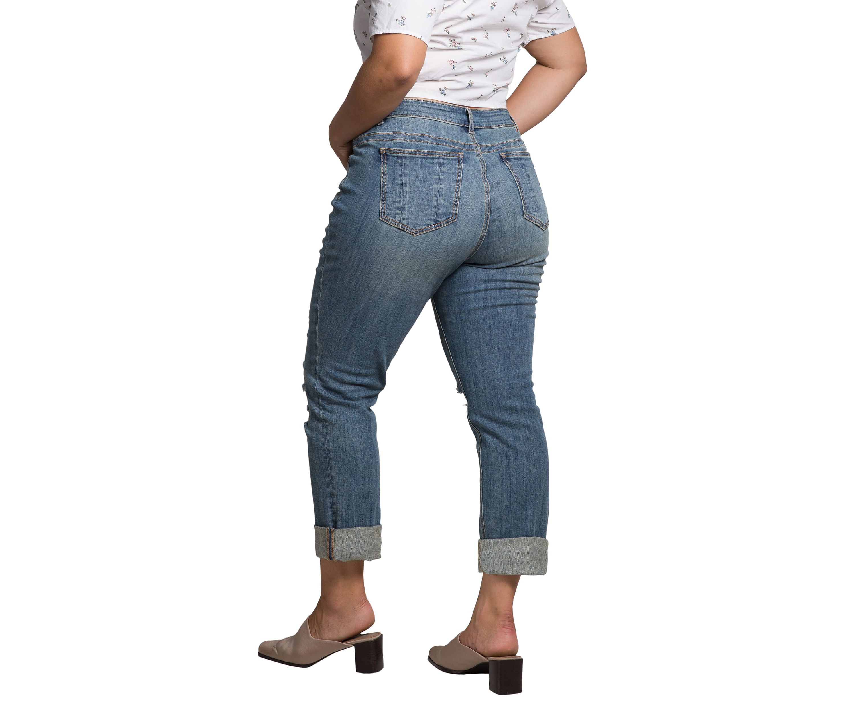 Plus Size Roll Up Hem Boyfriend Jeans