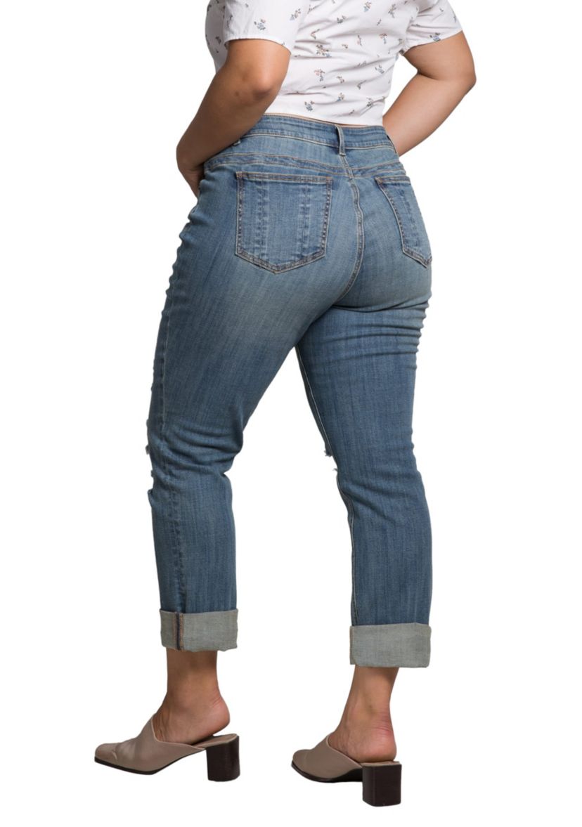 Plus Size Roll Up Hem Boyfriend Jeans