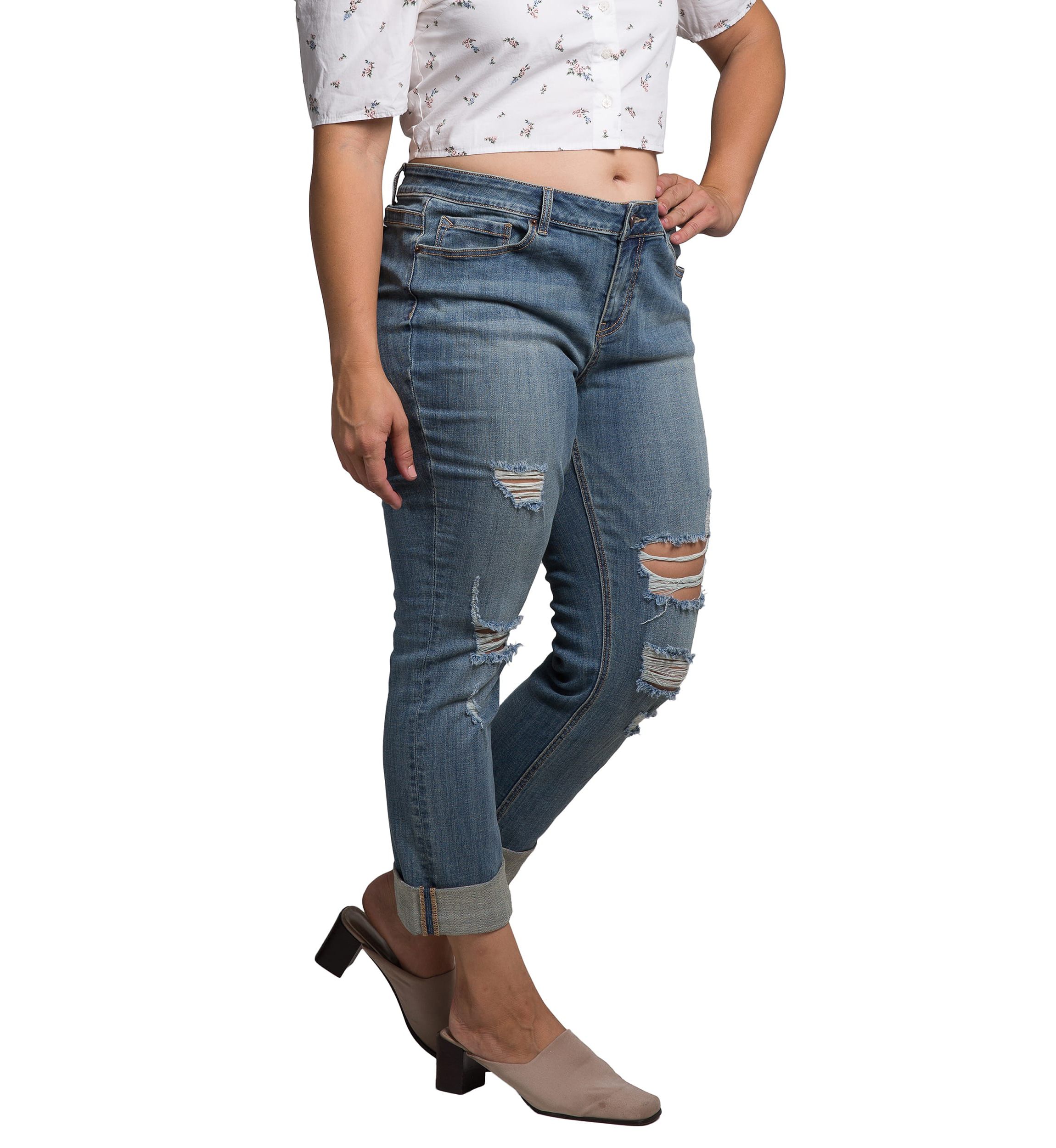 Plus Size Roll Up Hem Boyfriend Jeans