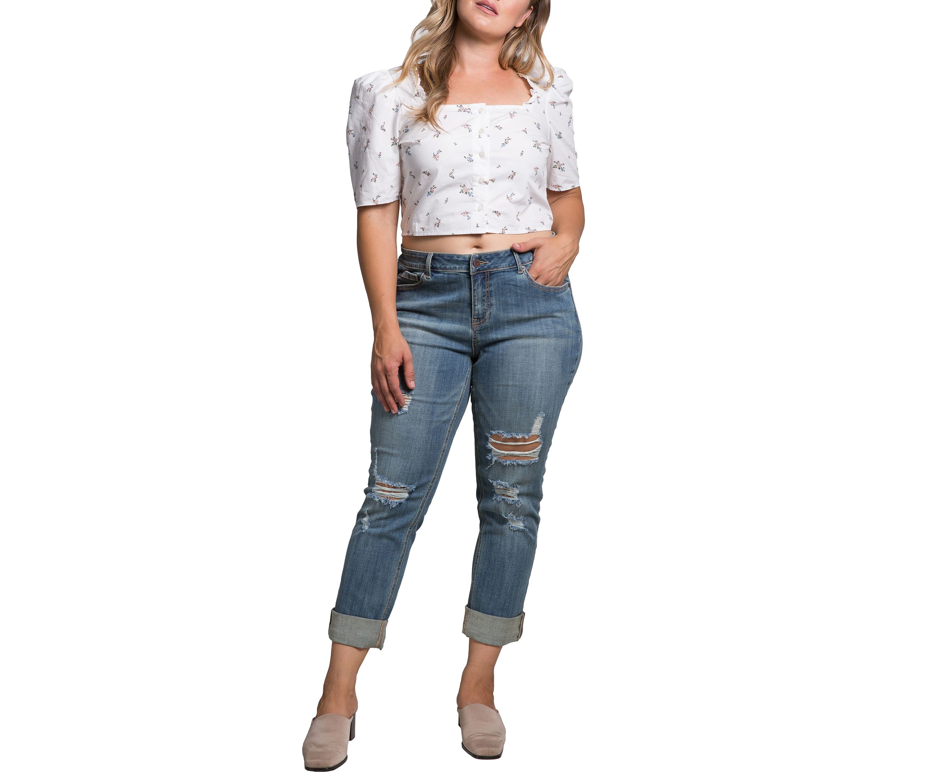 Plus Size Roll Up Hem Boyfriend Jeans