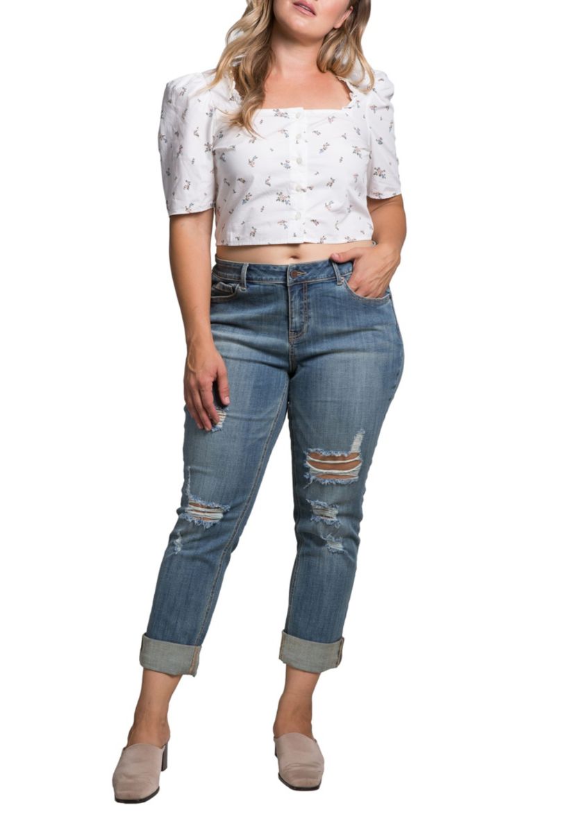 Plus Size Roll Up Hem Boyfriend Jeans
