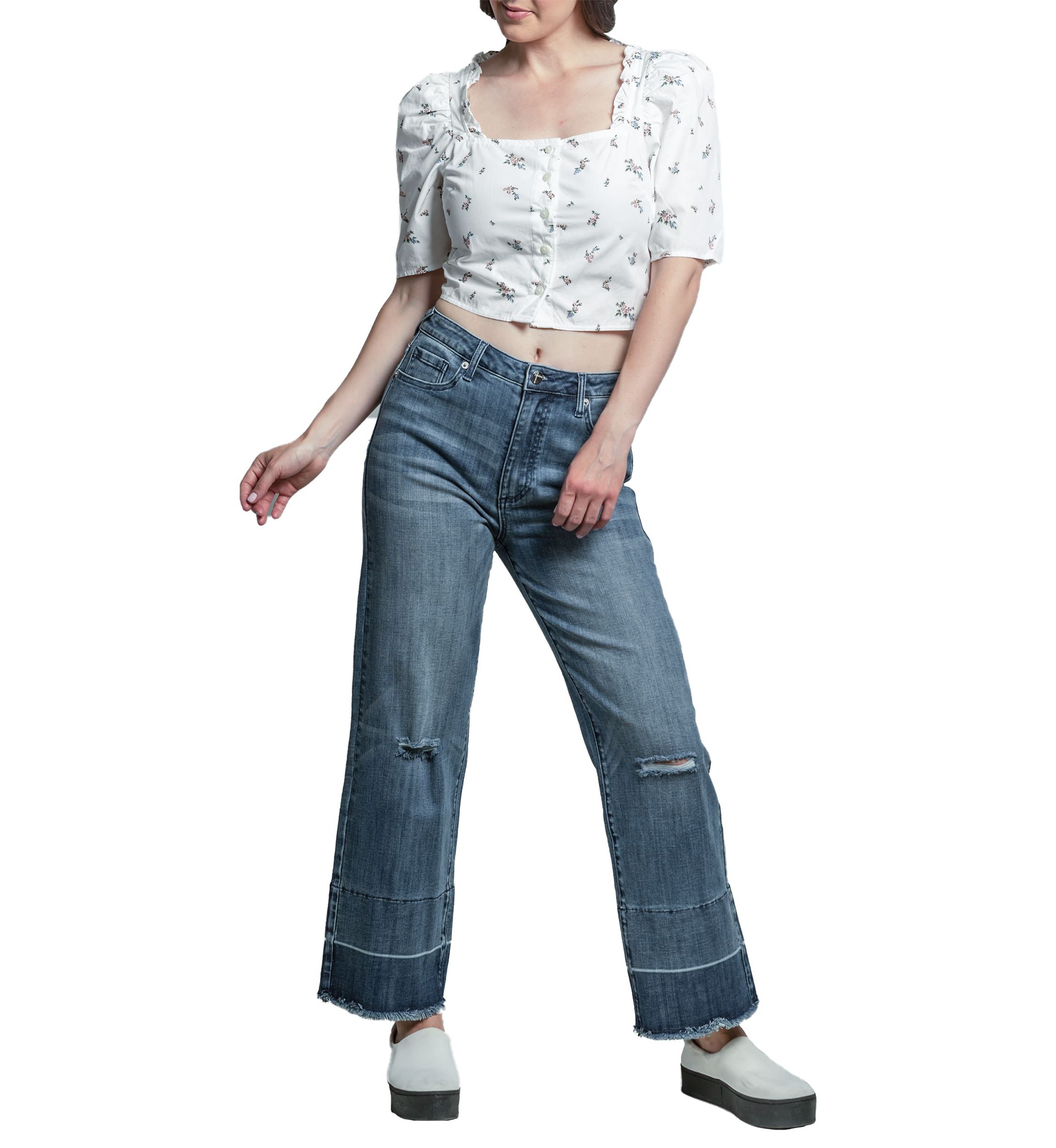 High-Rise Cropped Wide Leg Released Hem Jeans
