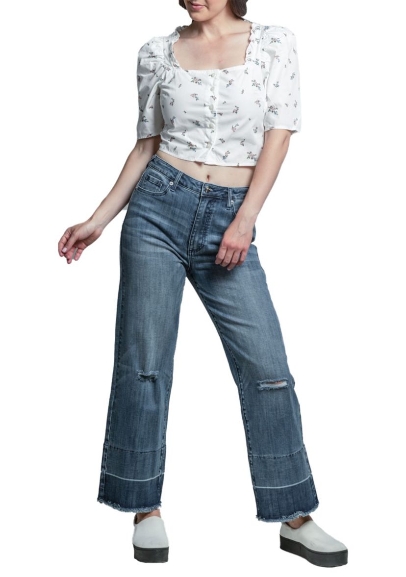 High-Rise Cropped Wide Leg Released Hem Jeans