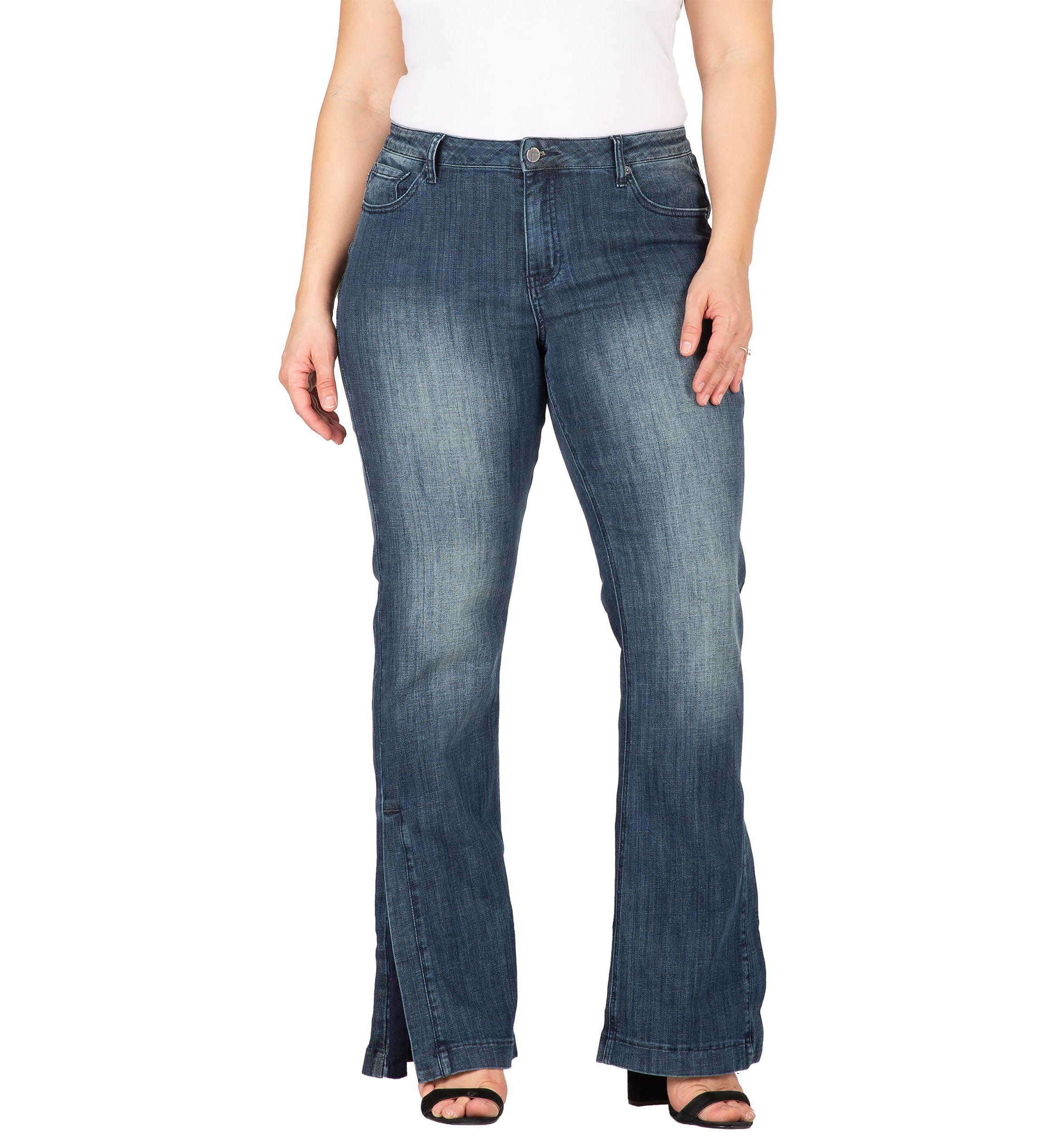 Plus Size Stretch High-Waist Slit Hem Jeans