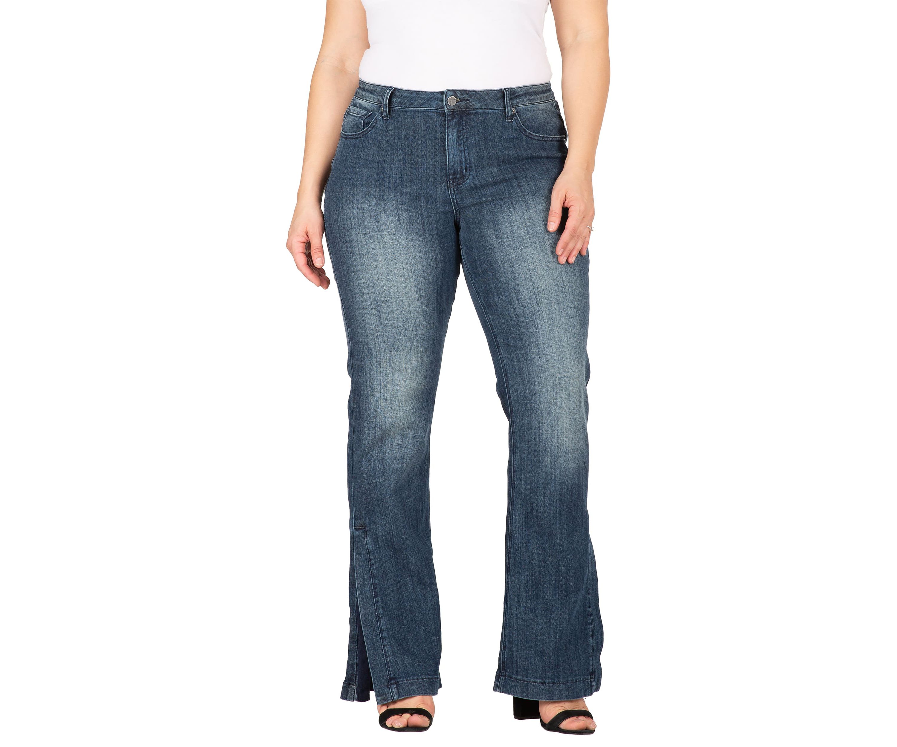 Plus Size Stretch High-Waist Slit Hem Jeans