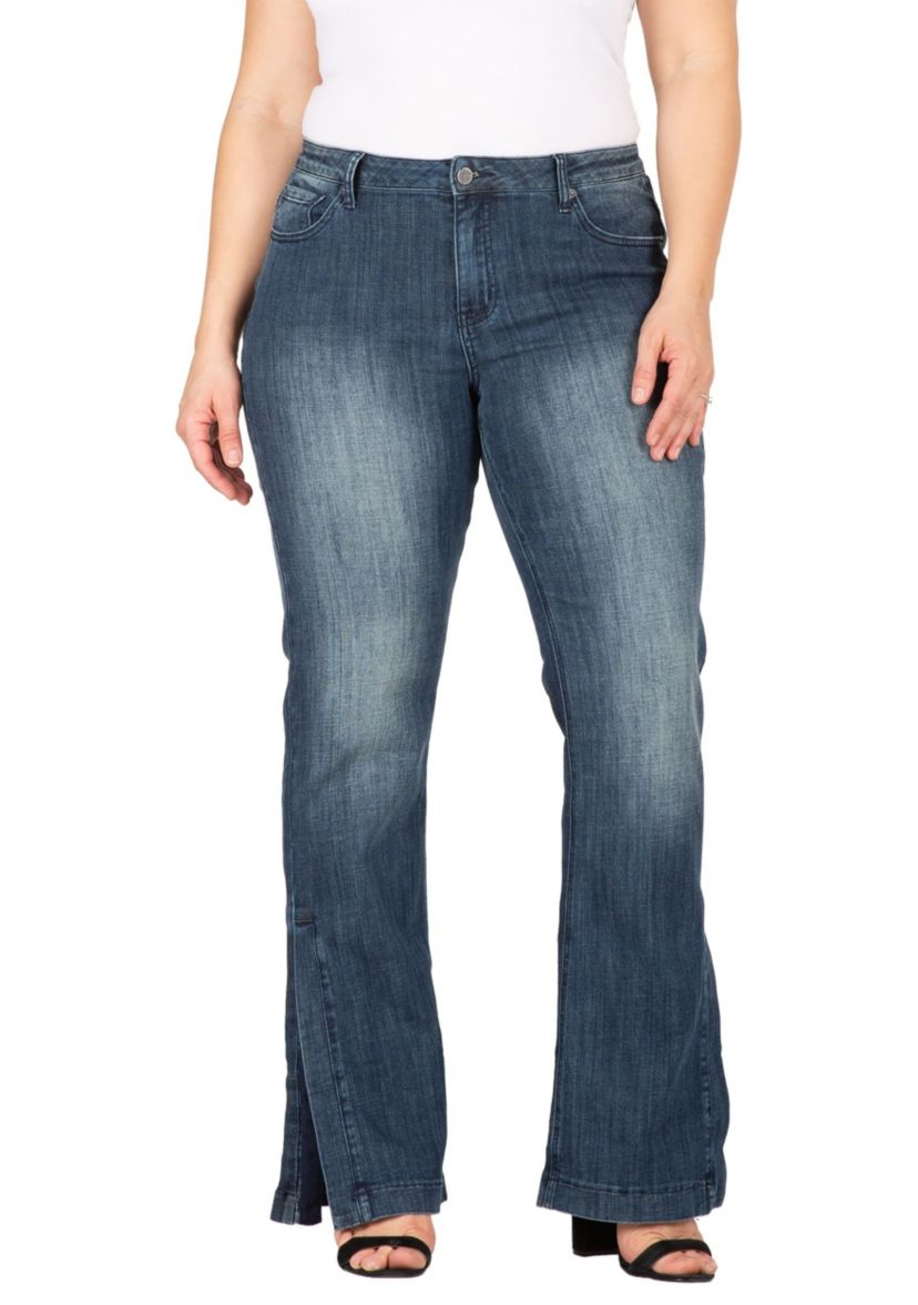 Plus Size Stretch High-Waist Slit Hem Jeans