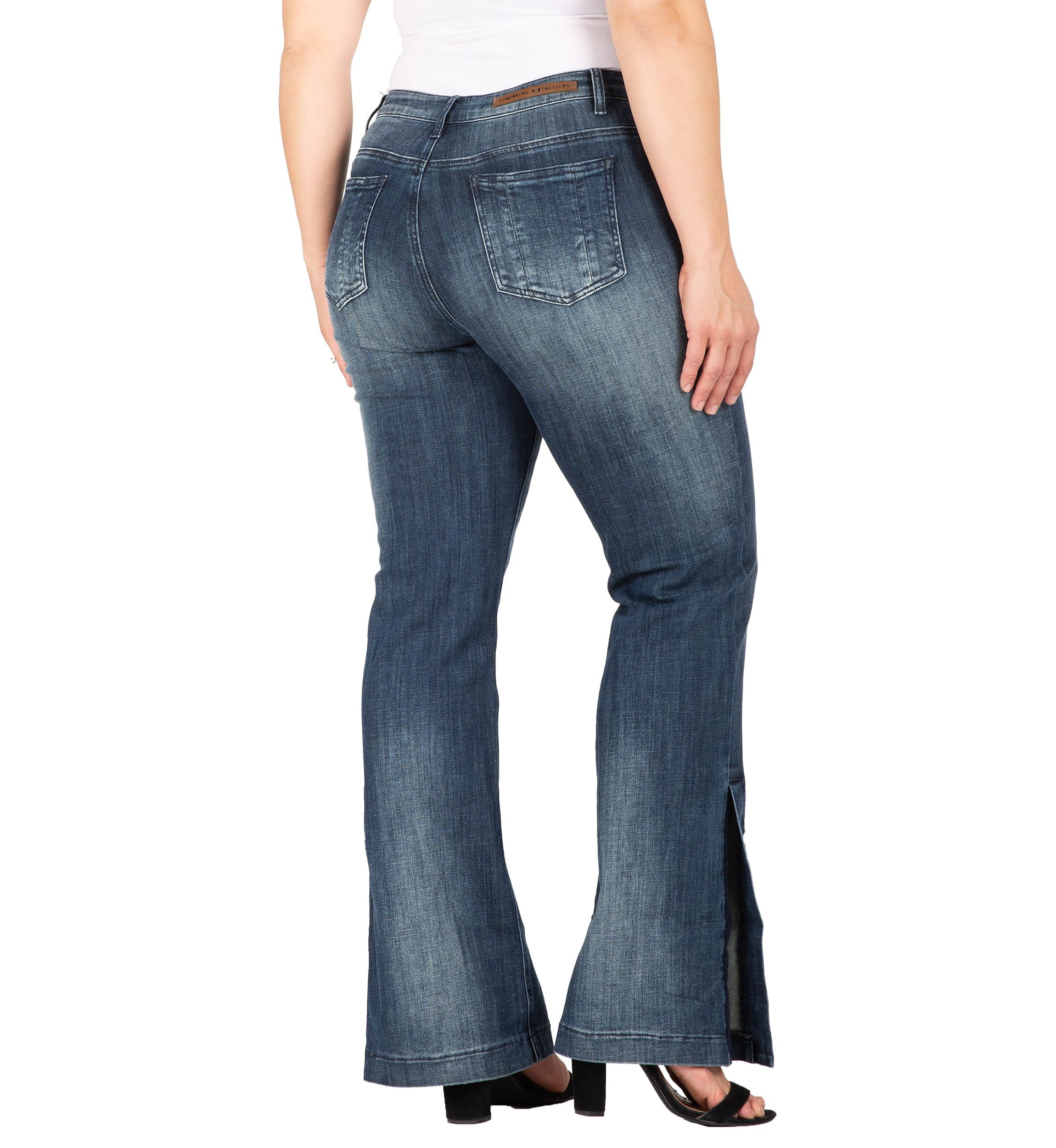 Plus Size Stretch High-Waist Slit Hem Jeans